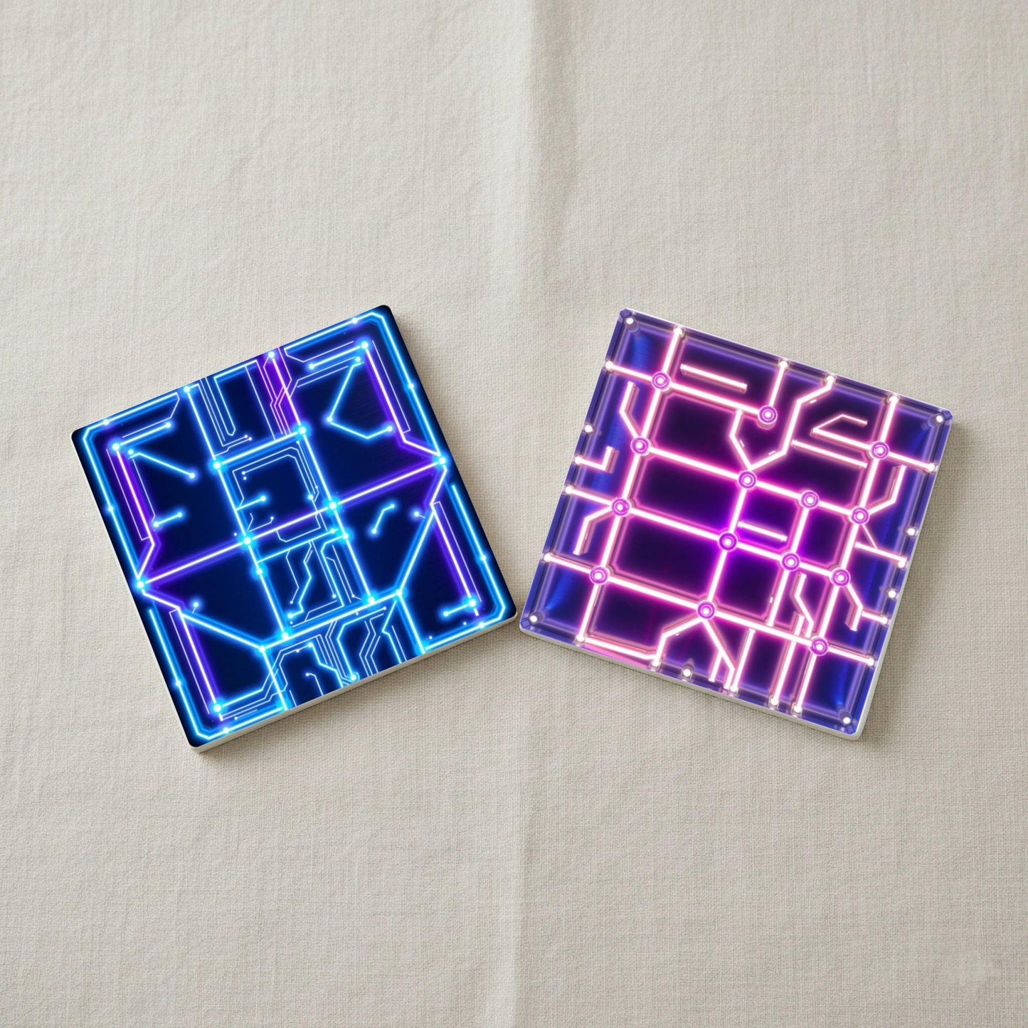 Cyberpunk, decoración de mesa con circuito impreso de neón · Dessous de Verre avec Liège — Géométrique et Déco