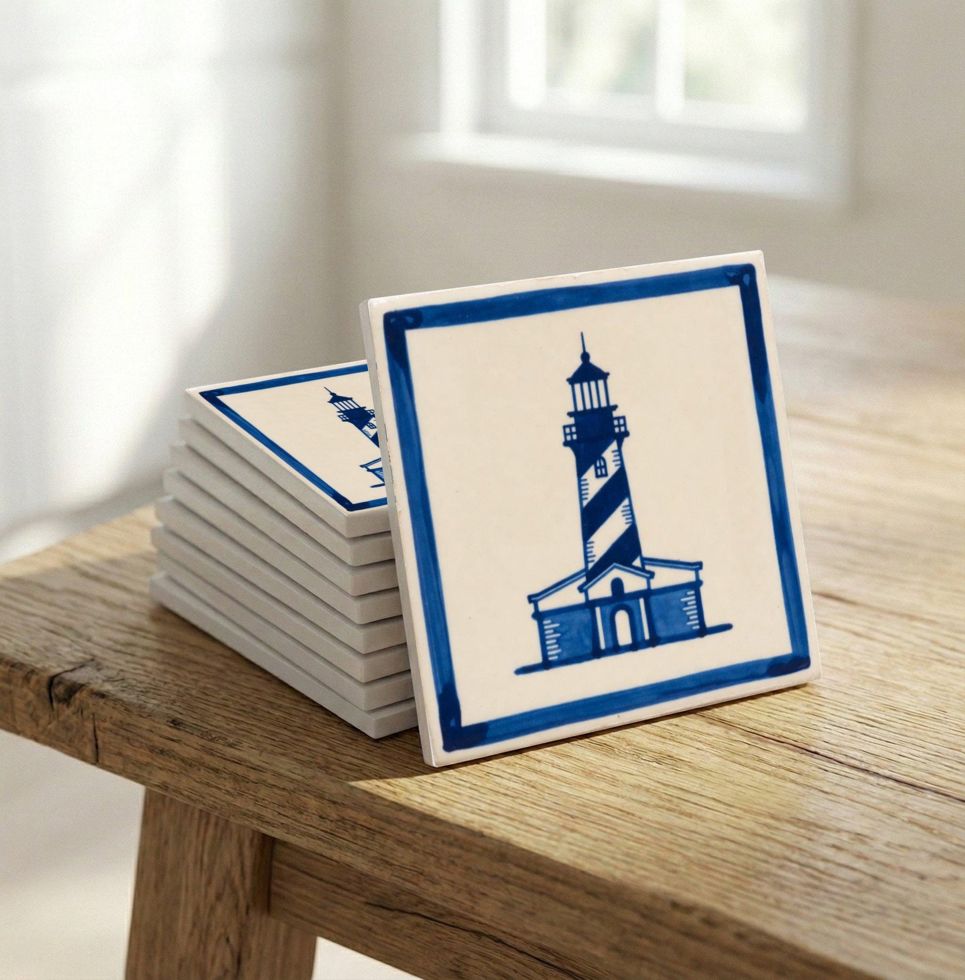 Fliese Lighthouse in Delfter Blau · Delfter-Blau-Stil