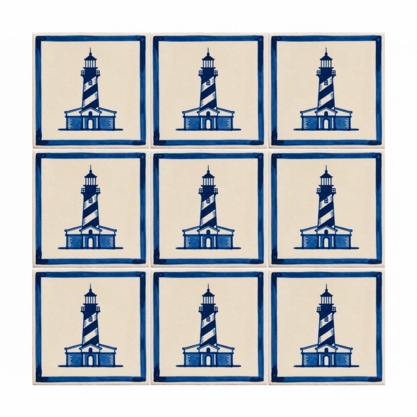 Fliese Lighthouse in Delfter Blau · Delfter-Blau-Stil