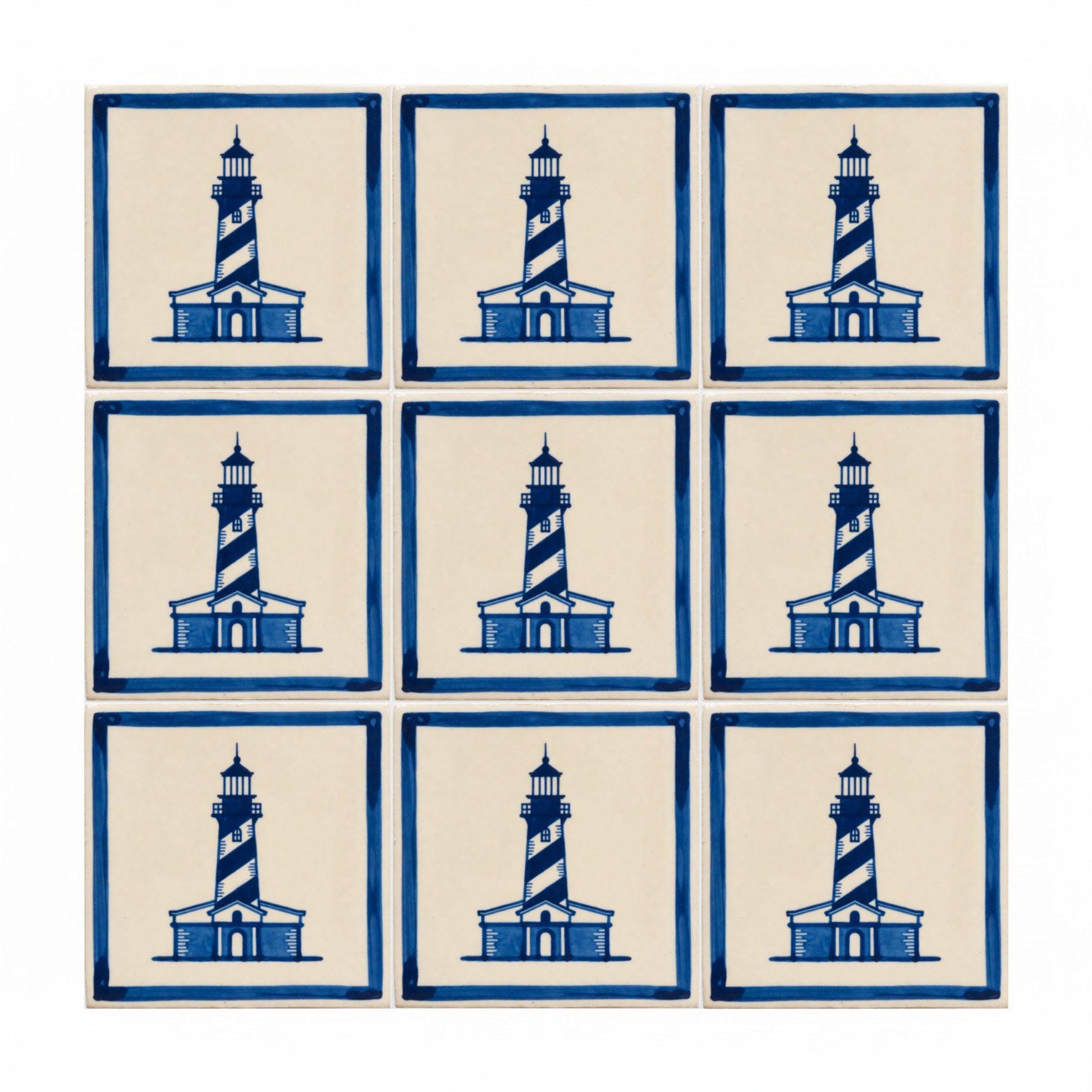 Fliese Lighthouse in Delfter Blau · Delfter-Blau-Stil