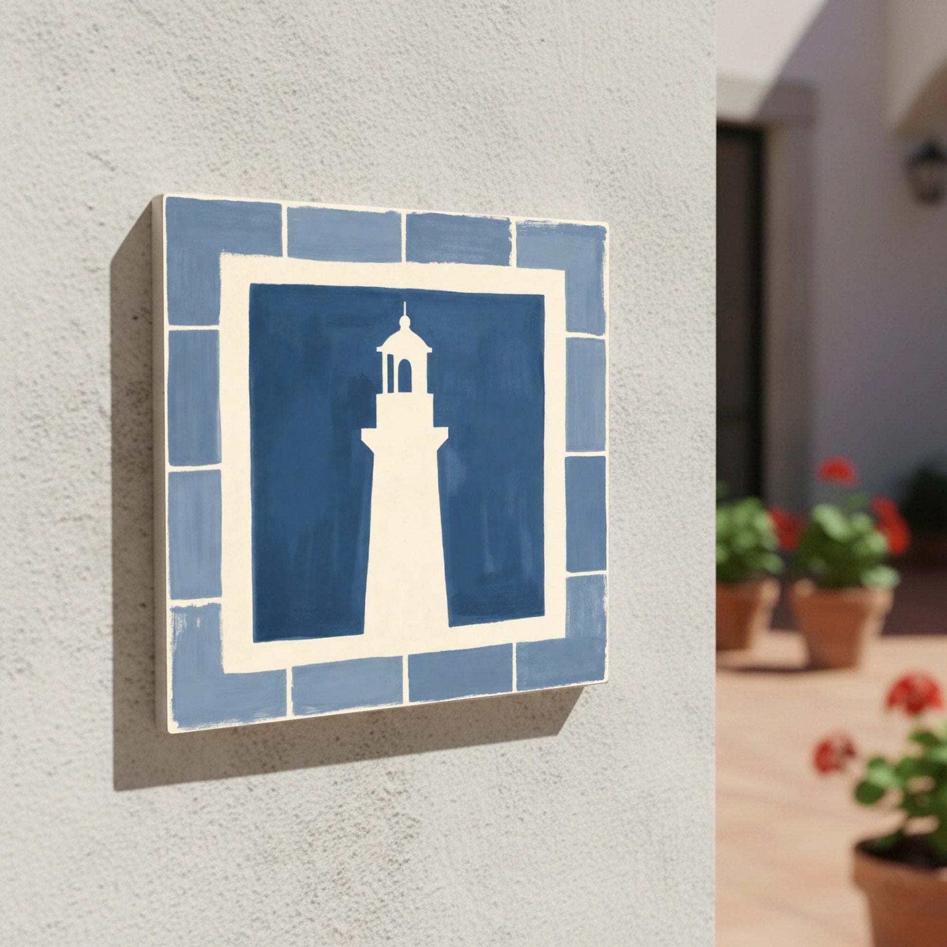 Lighthouse Mediterranean · Ceramic Wall Tile — Portuguese Azulejo Style