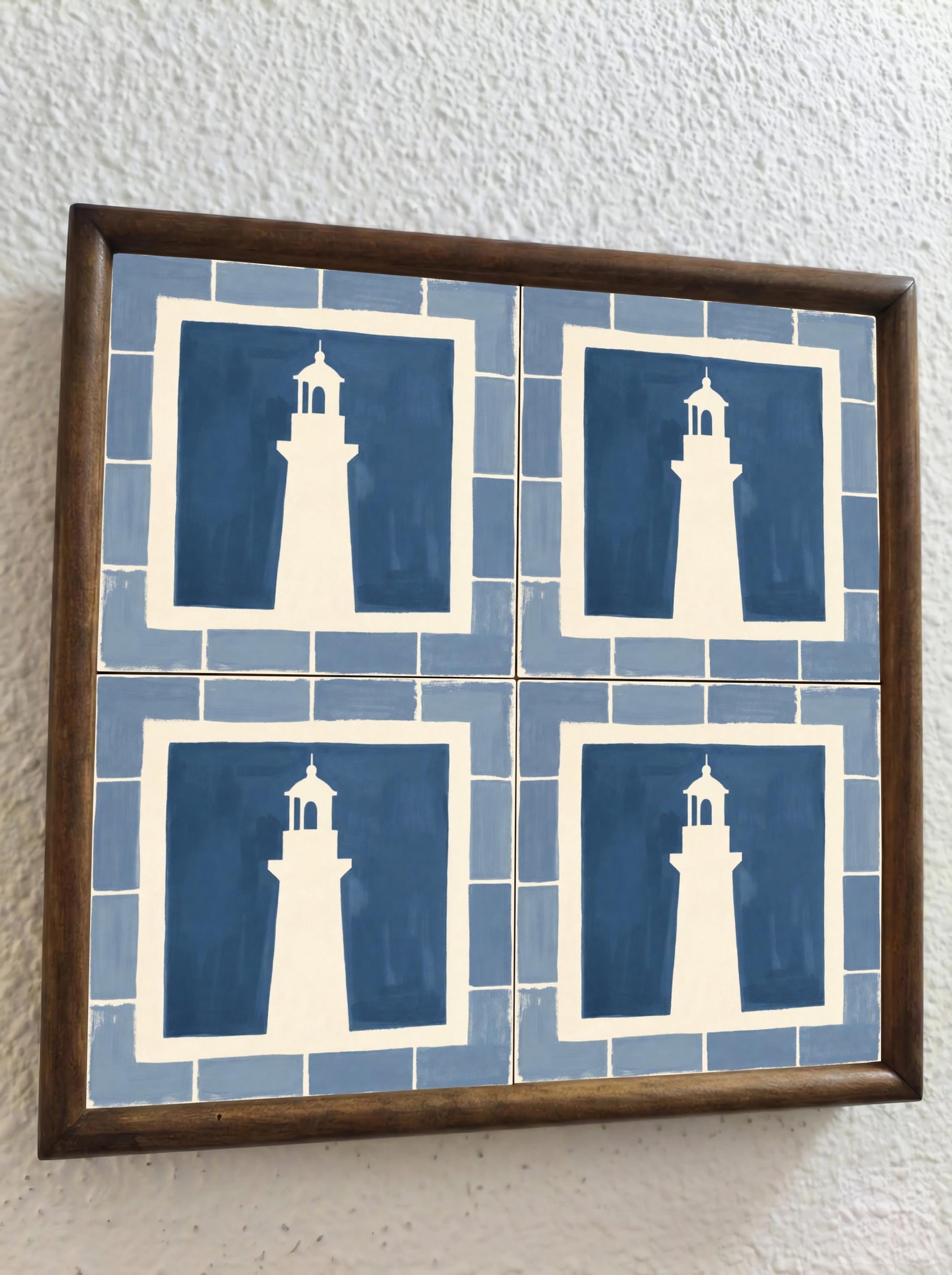 Lighthouse Mediterranean · Ceramic Wall Tile — Portuguese Azulejo Style