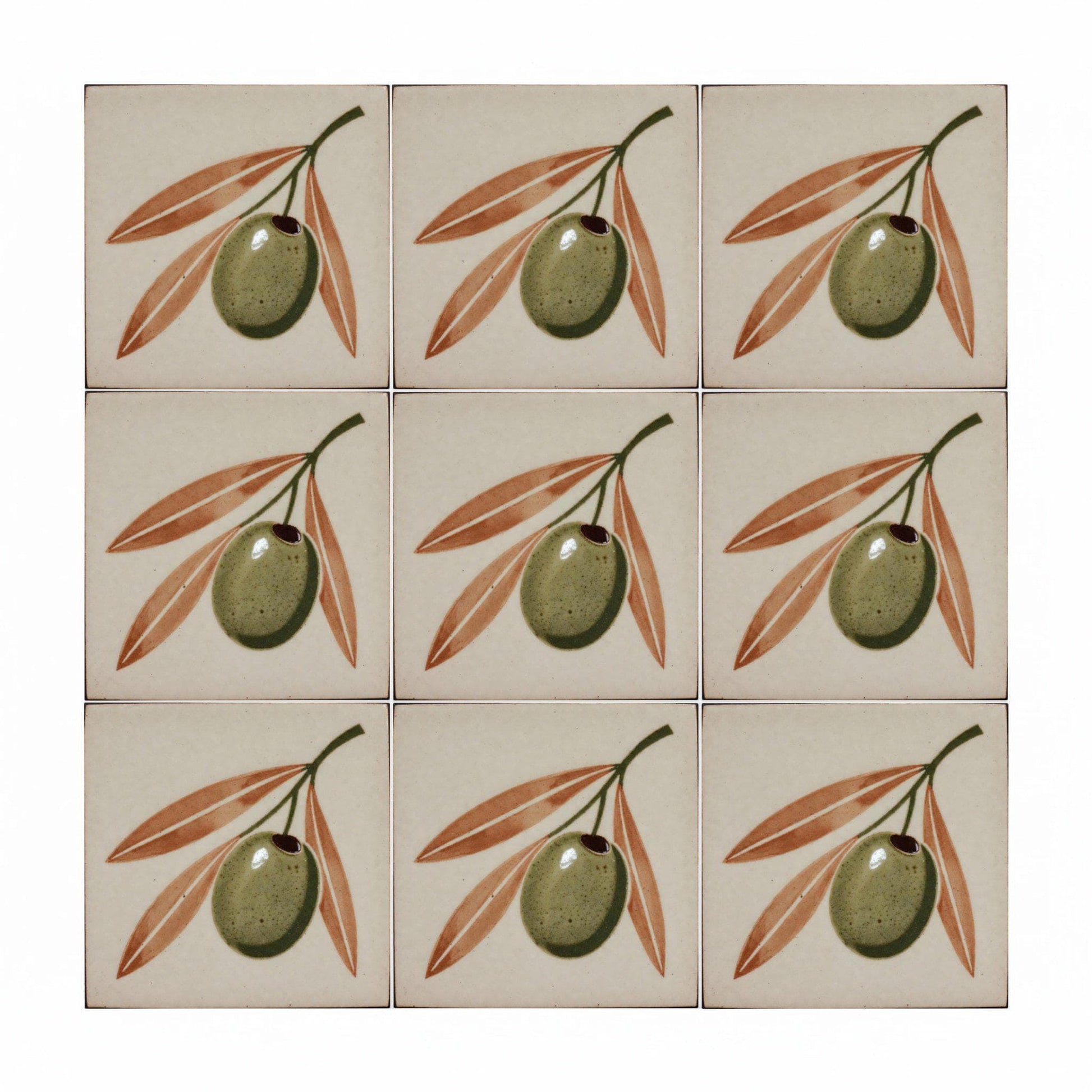 Ceramic Tile Olive Branch — Botanical Motif