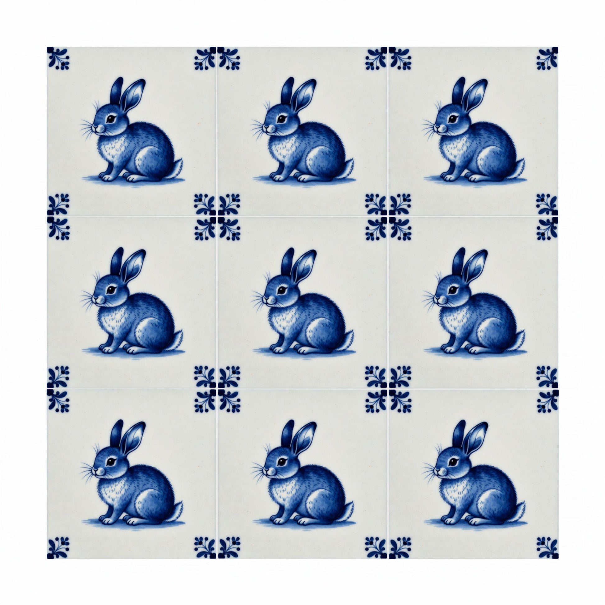 Rabbit in Delft Blue — Delftware-Inspired Design Ceramic Tile