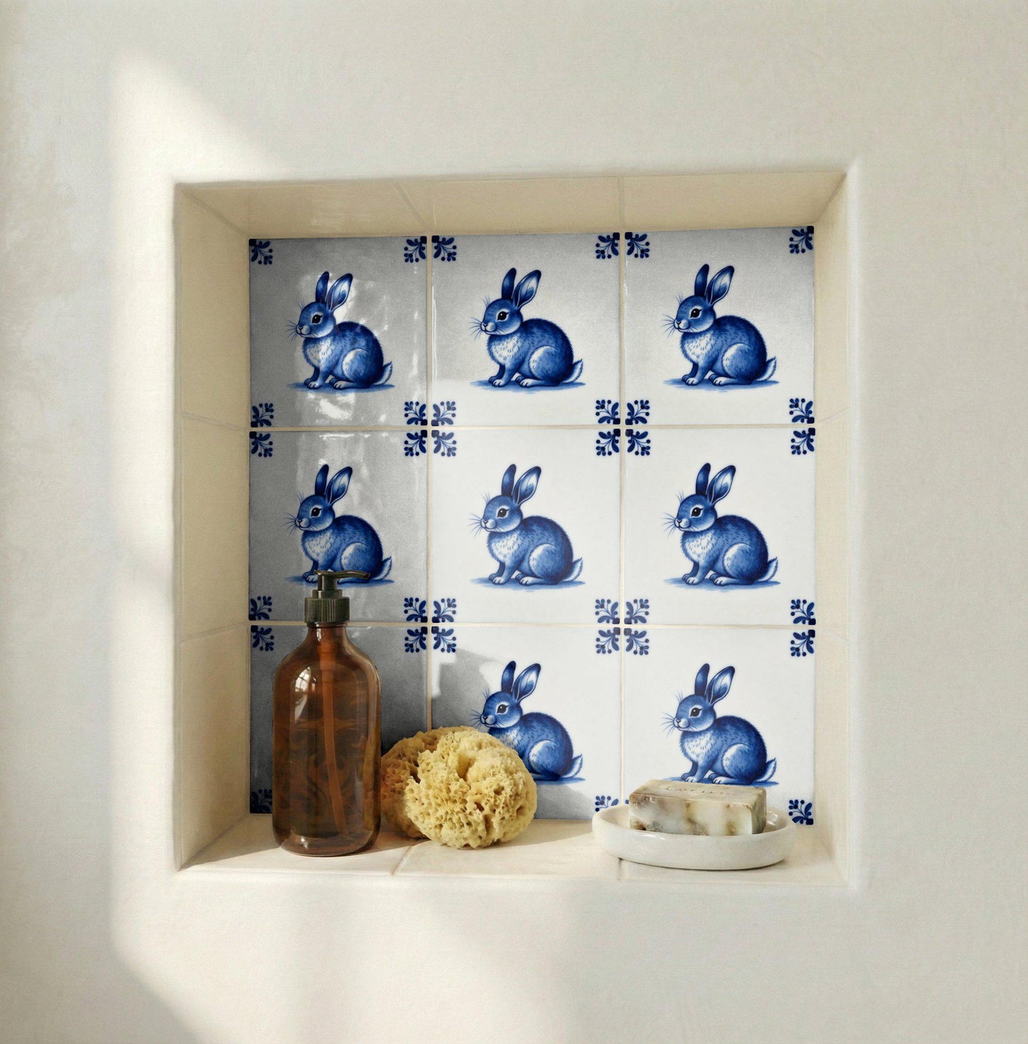 Rabbit in Delft Blue — Delftware-Inspired Design Ceramic Tile