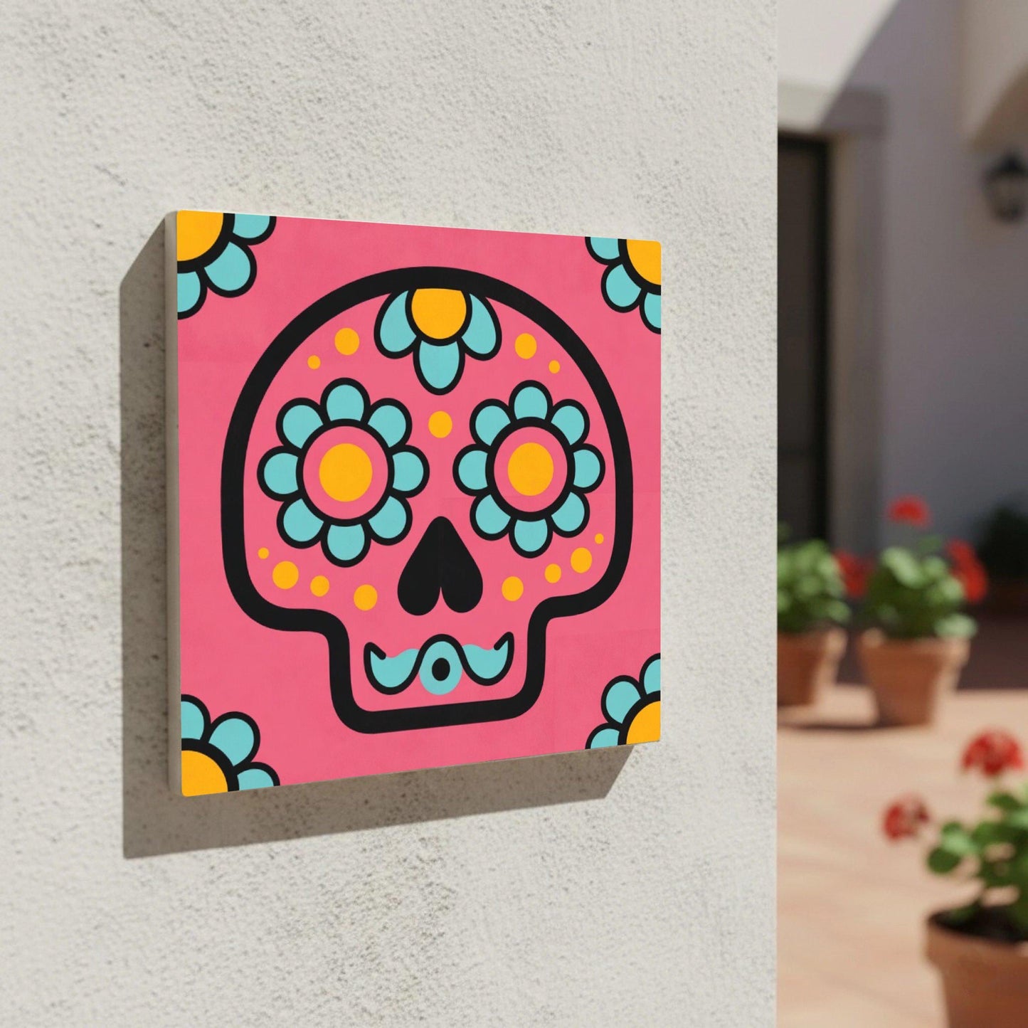 Pink Sugar Skull — Keramikfliese, Mexikanischer Talavera-Stil