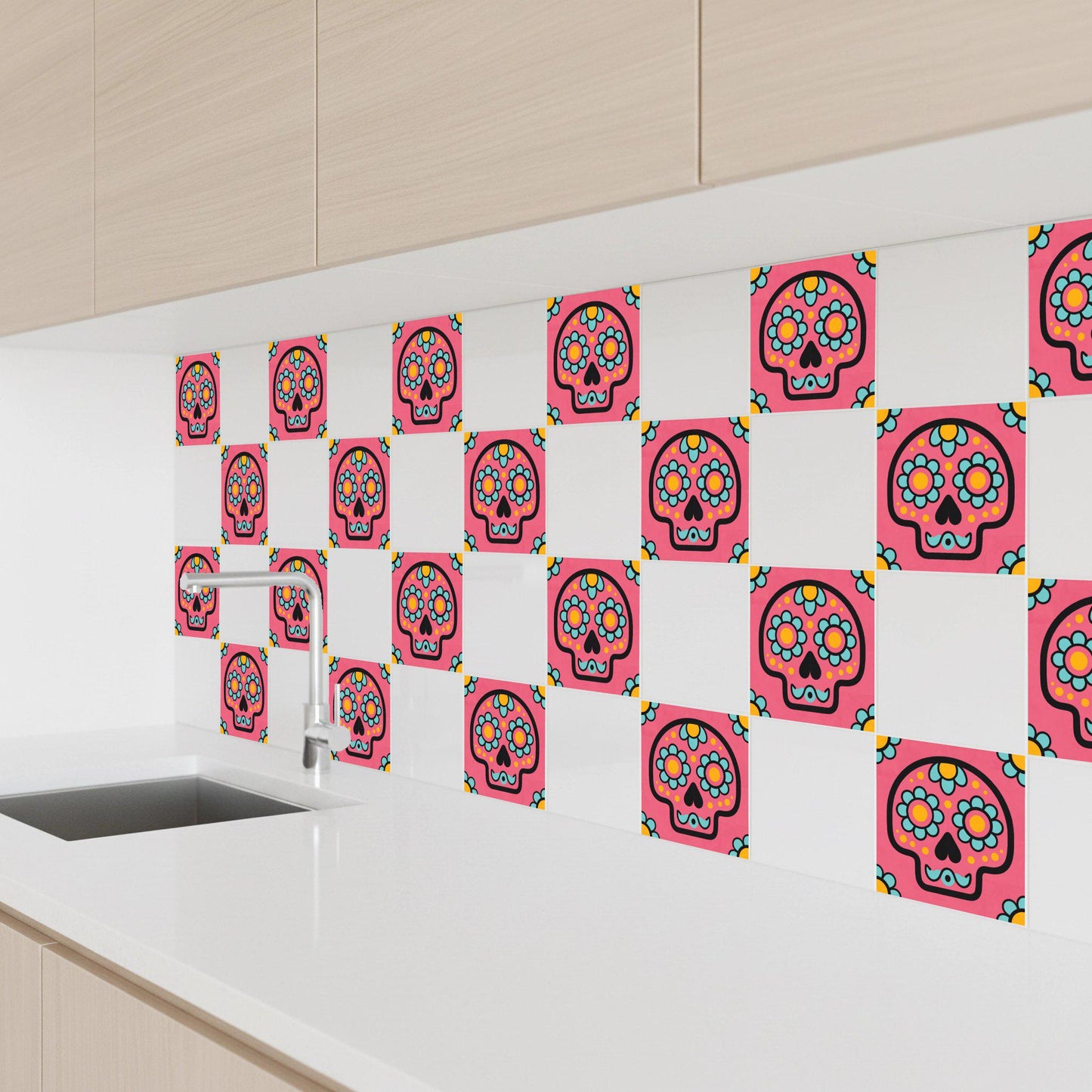Pink Sugar Skull — Keramikfliese, Mexikanischer Talavera-Stil