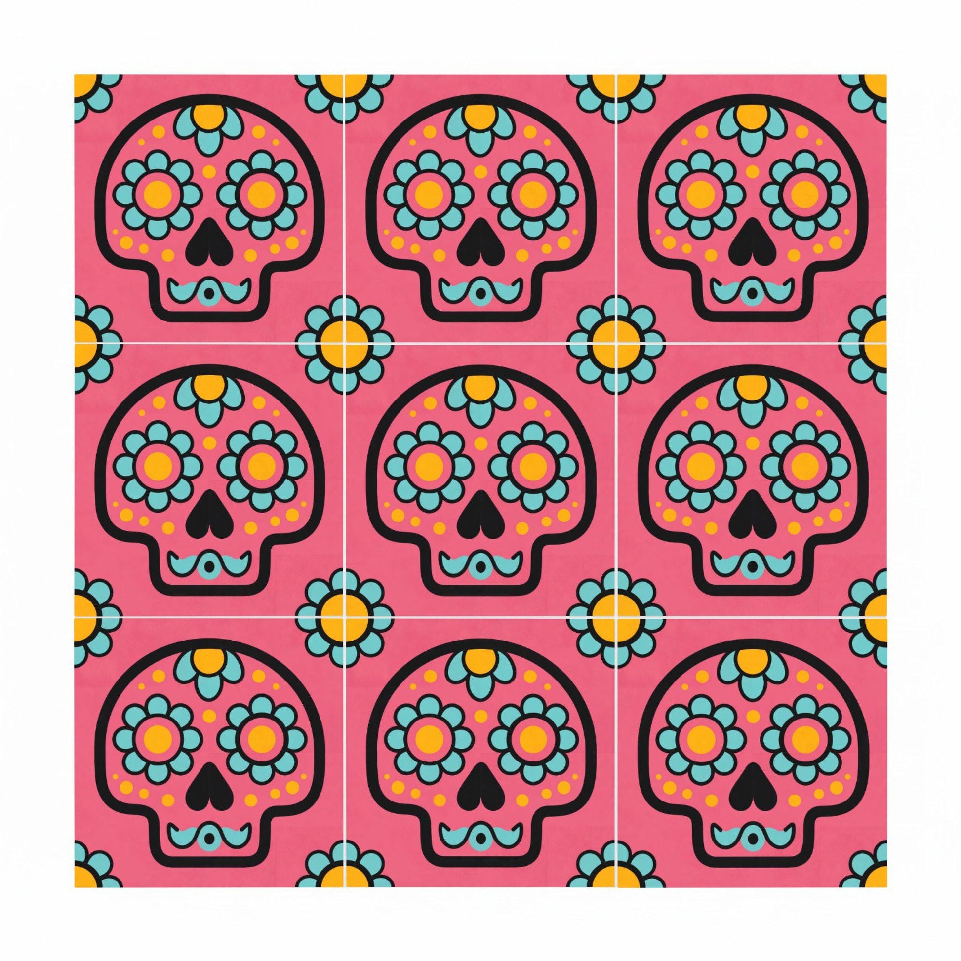Pink Sugar Skull — Keramikfliese, Mexikanischer Talavera-Stil