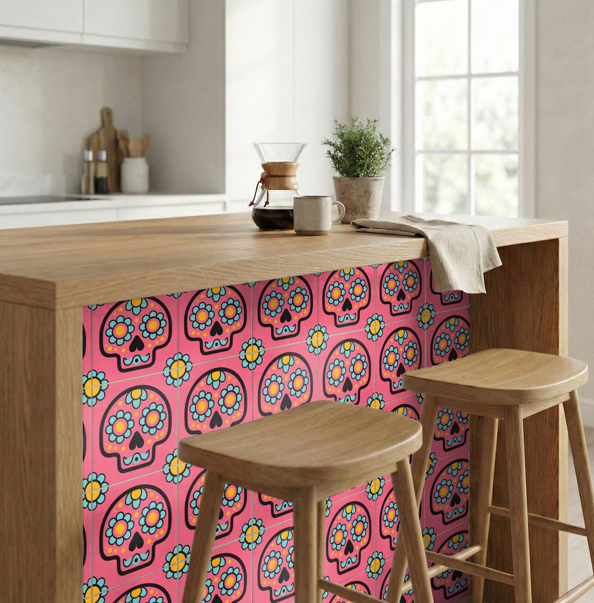 Pink Sugar Skull — Keramikfliese, Mexikanischer Talavera-Stil