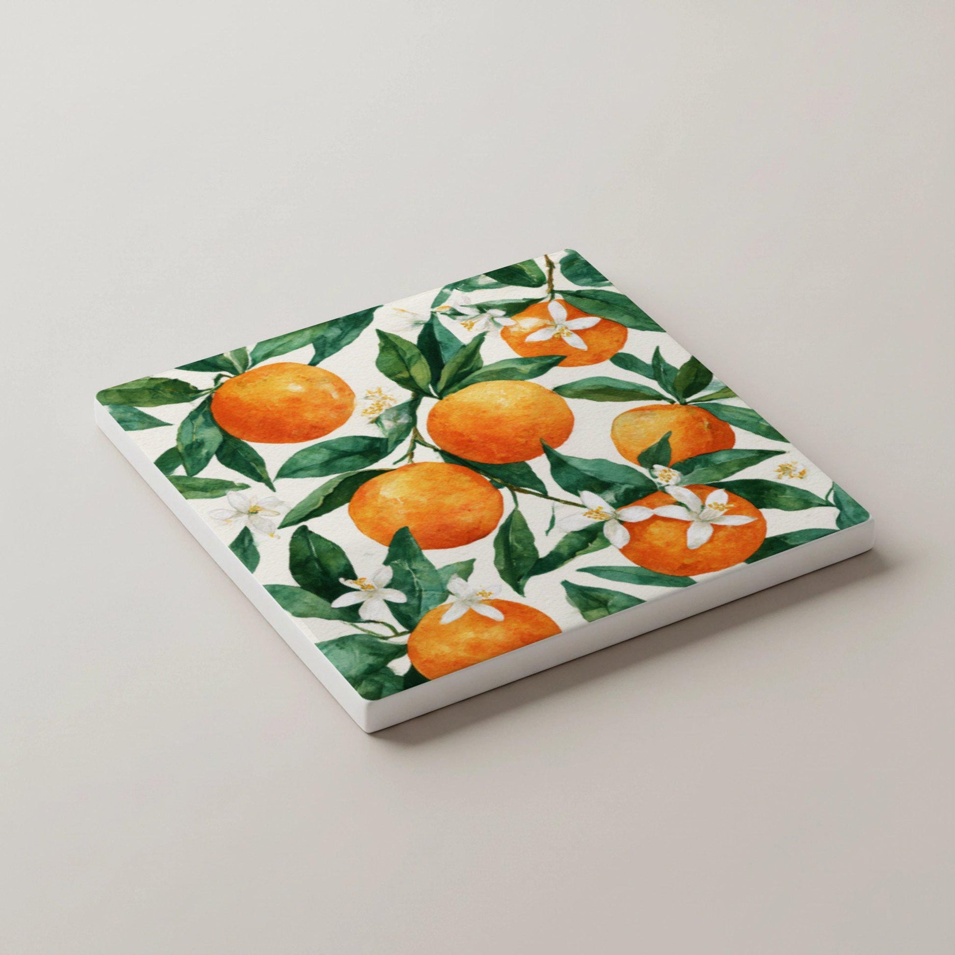 Dessous de Verre Diseño de naranja cítrica / Posavasos de azulejos botánicos mediterrán — Dessous de Verre à Motifs Modernes