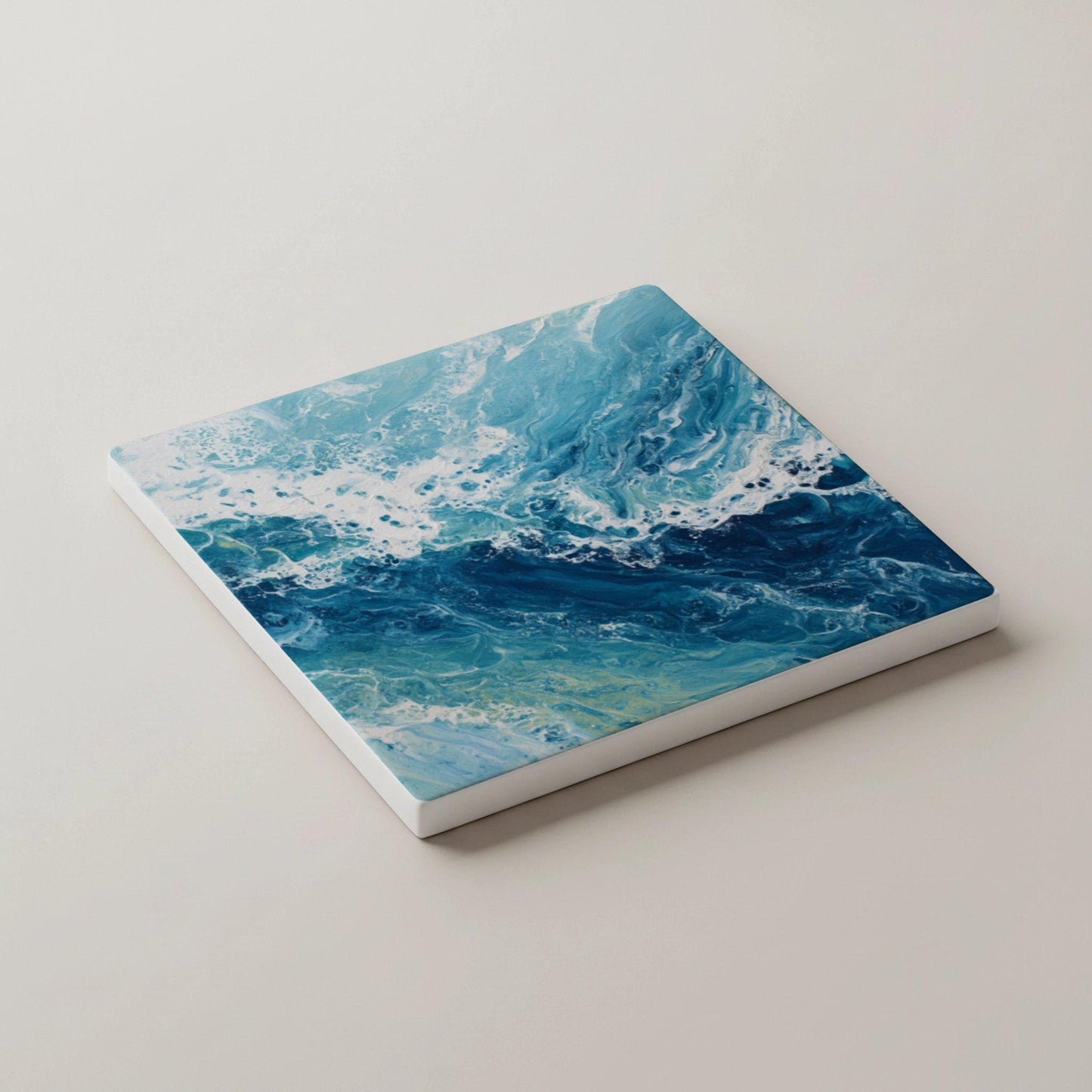Posavasos Diseño de olas del océano, con azulejos de mar azul, para decoración c