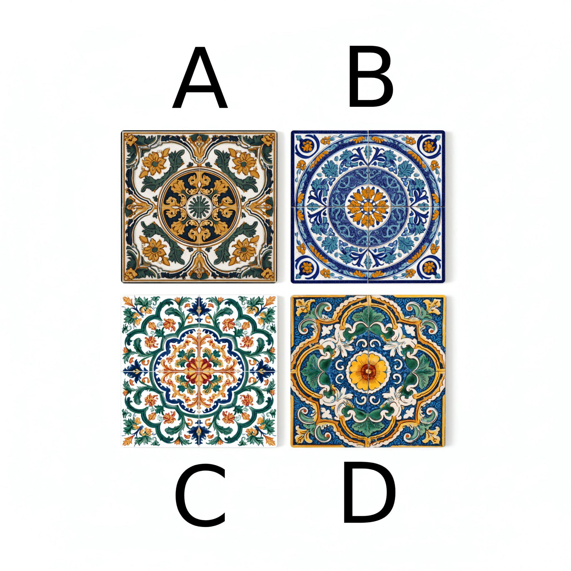 Azulejos mediterráneos / Juego de posavasos estilo azulejo / Decoració — Set di Sottobicchieri in Ceramica · Regalo in Stile Costiero
