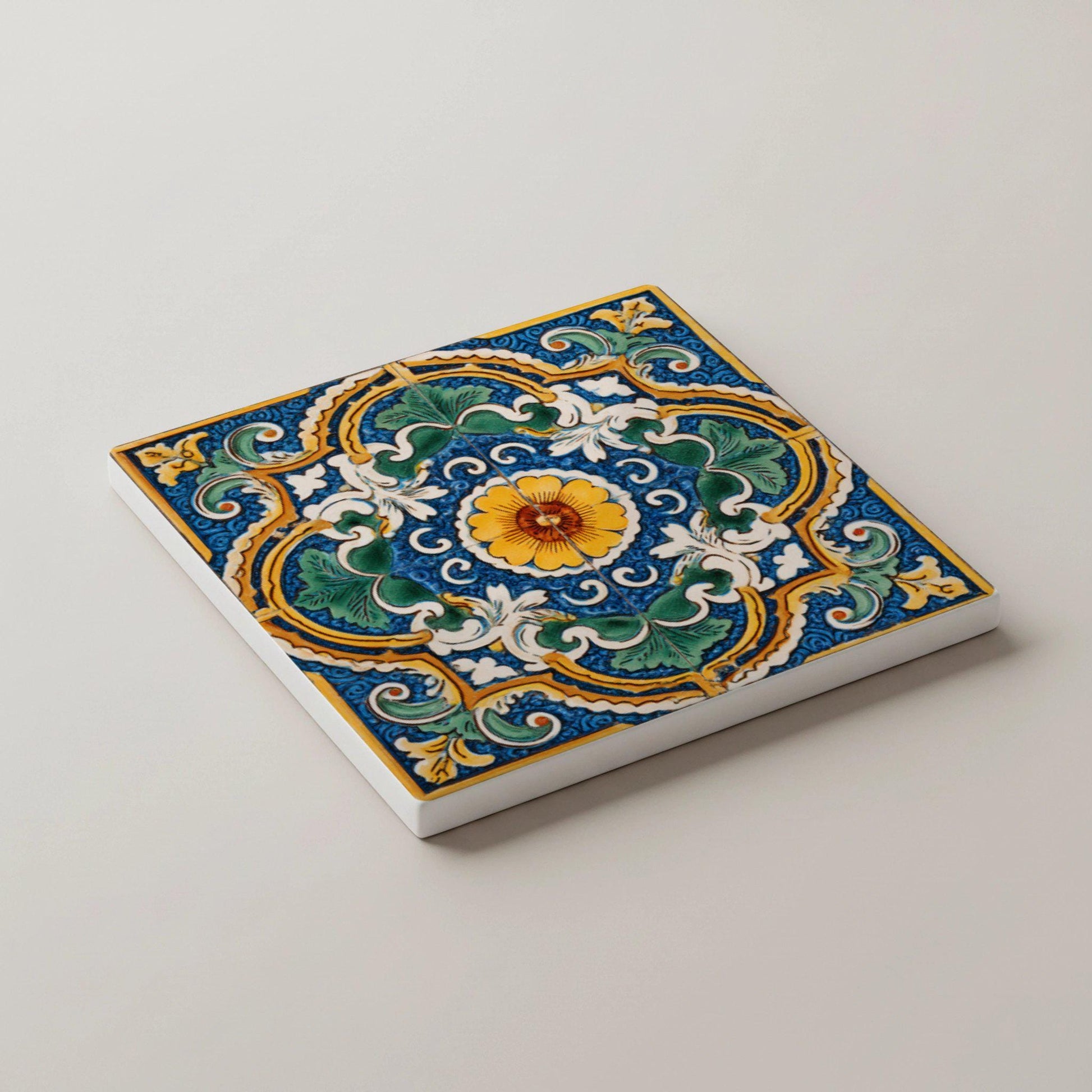 Azulejos mediterráneos / Juego de posavasos estilo azulejo / Decoració — Set di Sottobicchieri in Ceramica · Regalo in Stile Costiero