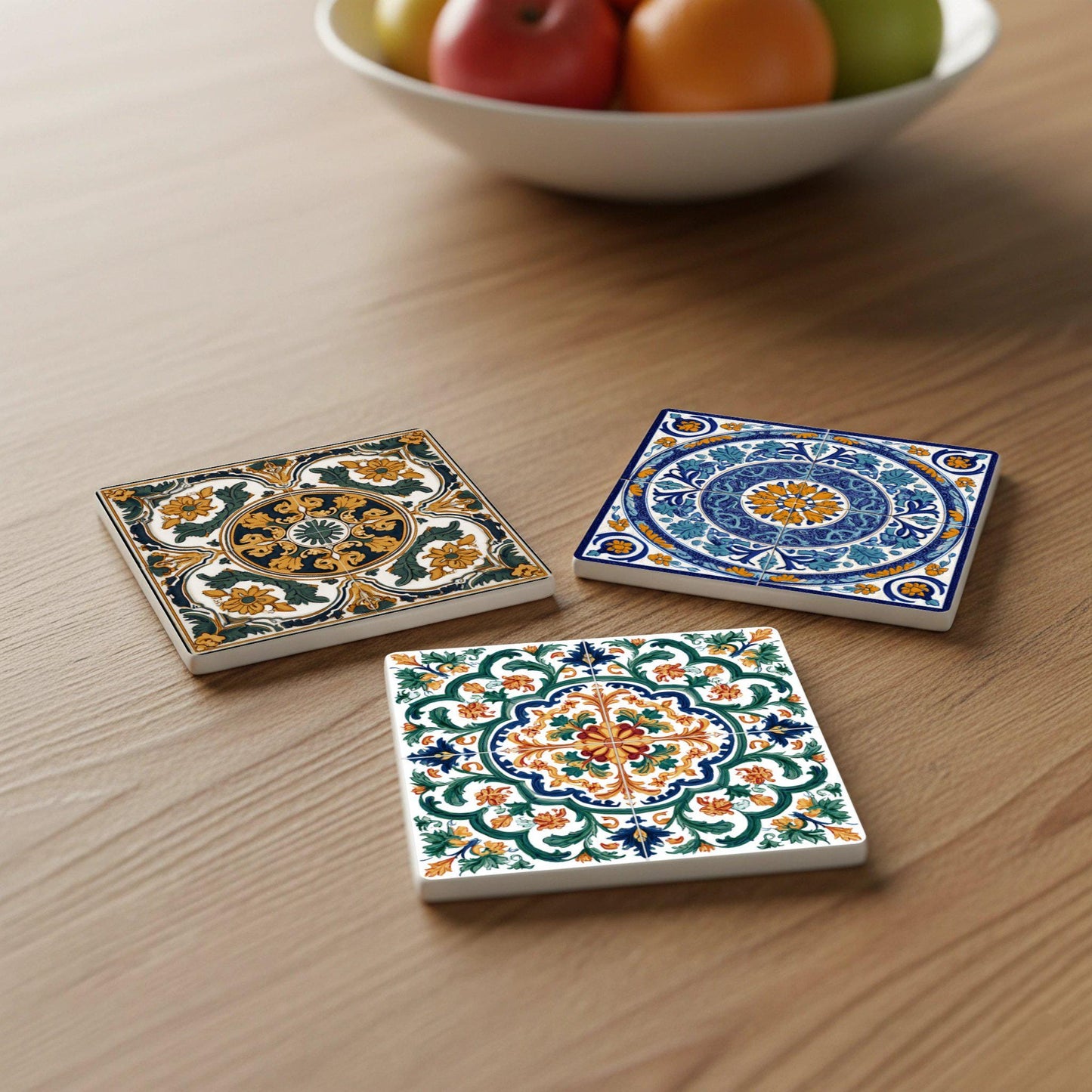 Azulejos mediterráneos / Juego de posavasos estilo azulejo / Decoració — Set di Sottobicchieri in Ceramica · Regalo in Stile Costiero