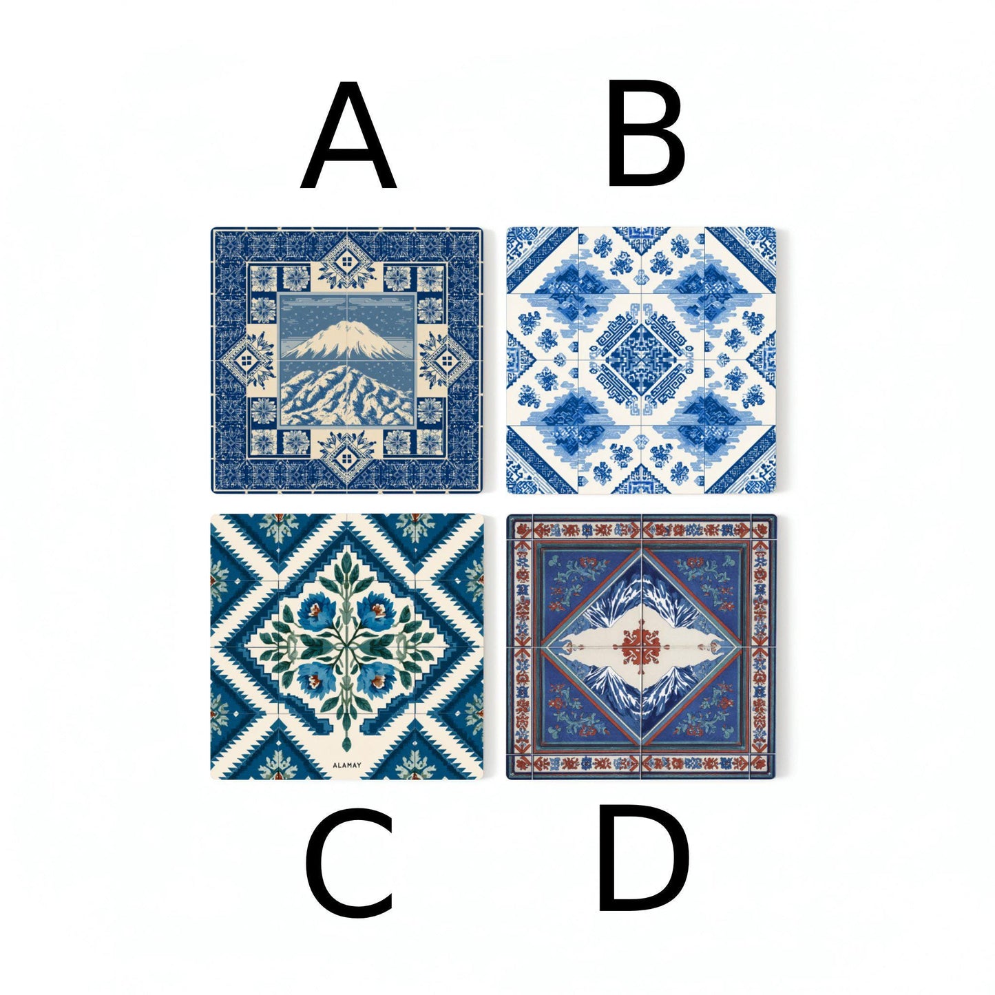 Azulejos japoneses / Posavasos del Monte Fuji azul índigo / Decoración · Coaster Set with Cork — Modern Pattern Coasters