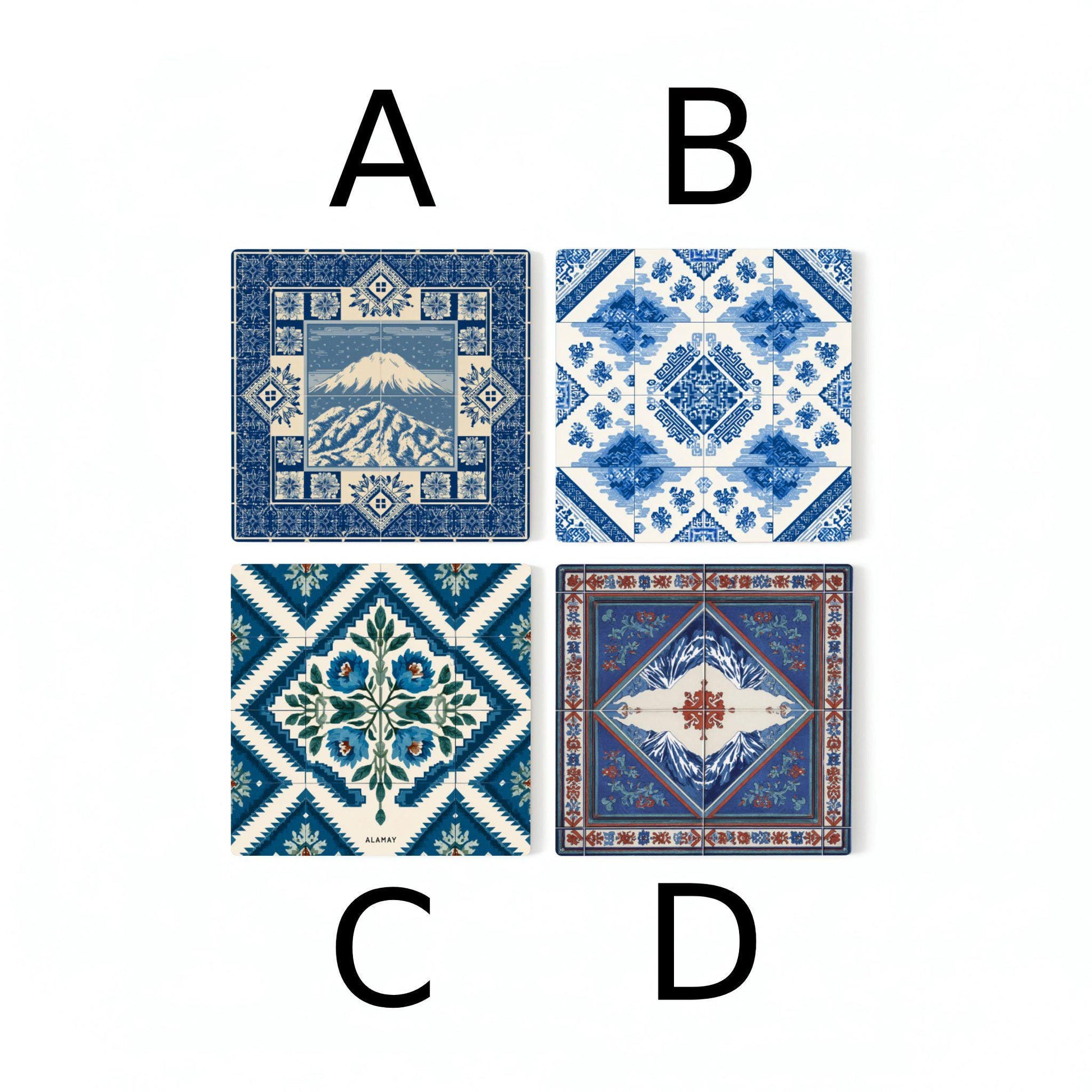 Azulejos japoneses / Posavasos del Monte Fuji azul índigo / Decoración · Coaster Set with Cork — Modern Pattern Coasters