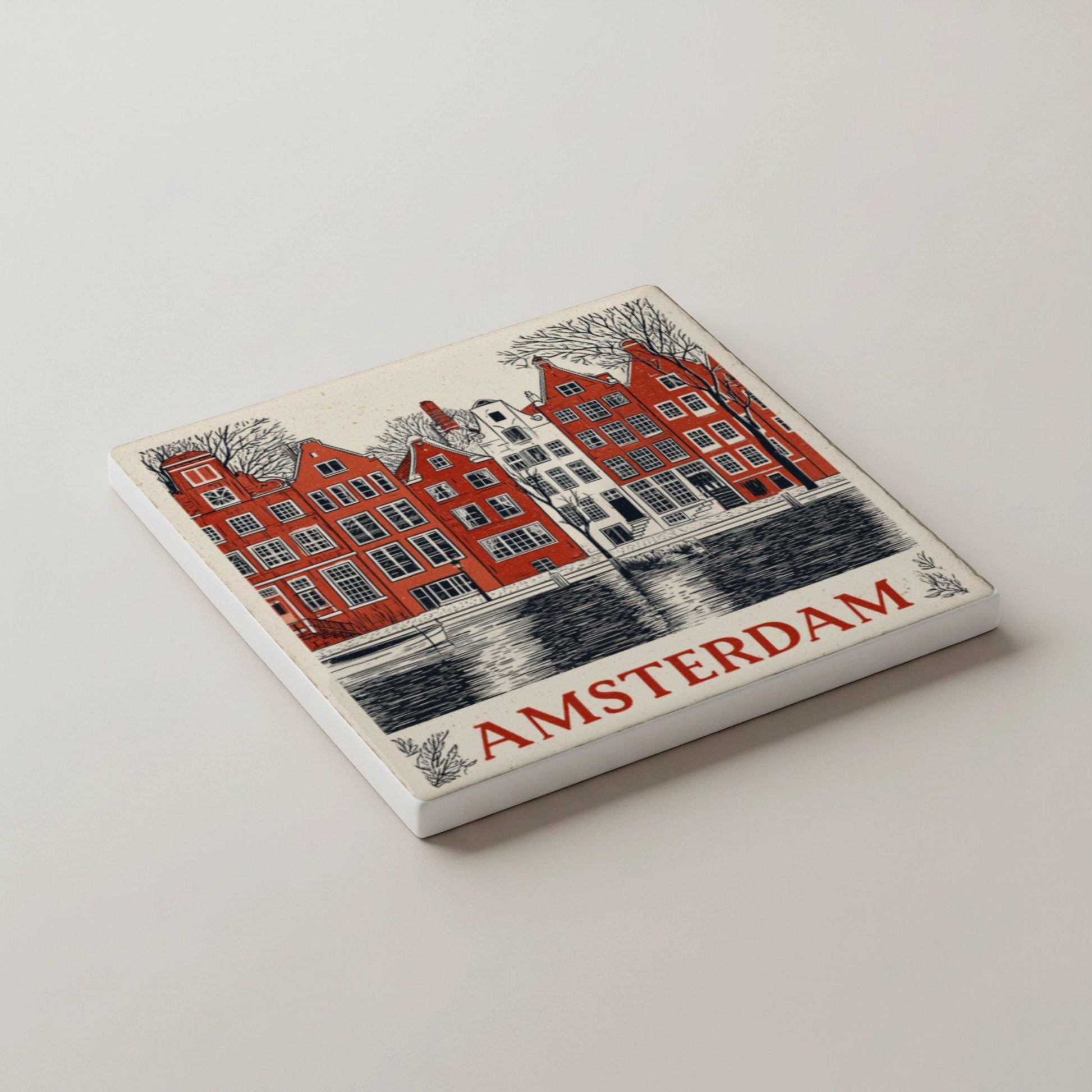 Posavasos Ámsterdam / Posavasos de azulejos de casas de canales holandeses / Reg