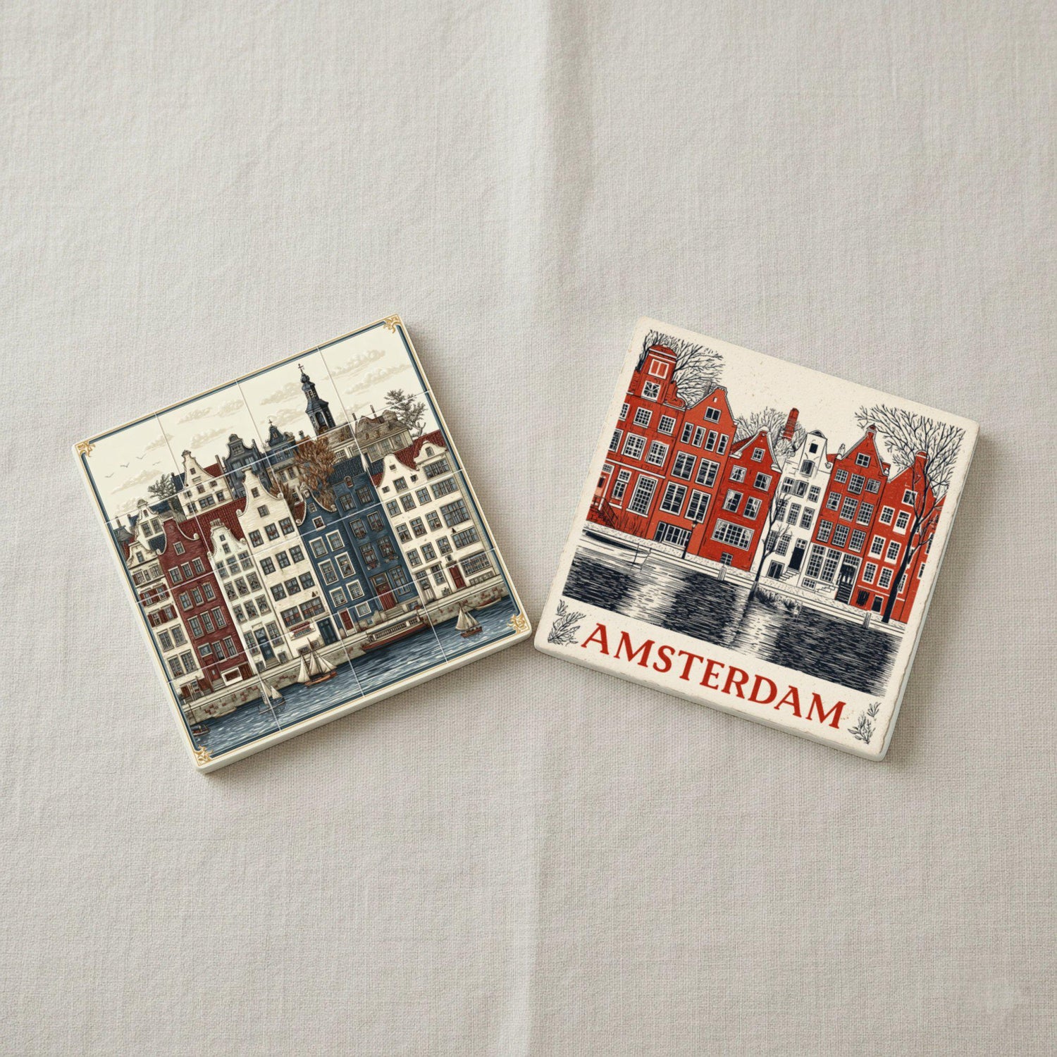 Posavasos Ámsterdam / Posavasos de azulejos de casas de canales holandeses / Reg