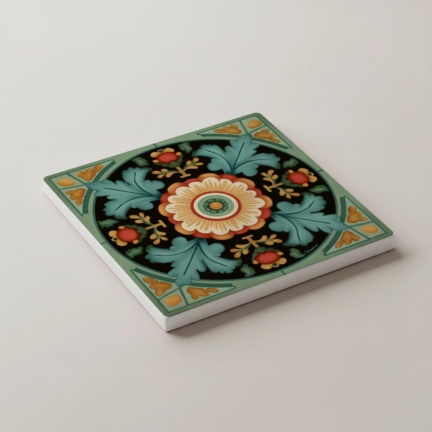 Keramik-Untersetzer Oslo Noruega / Rosemaling Tile Coaster Set / Decoración del hogar de a — Kunst für den Tisch