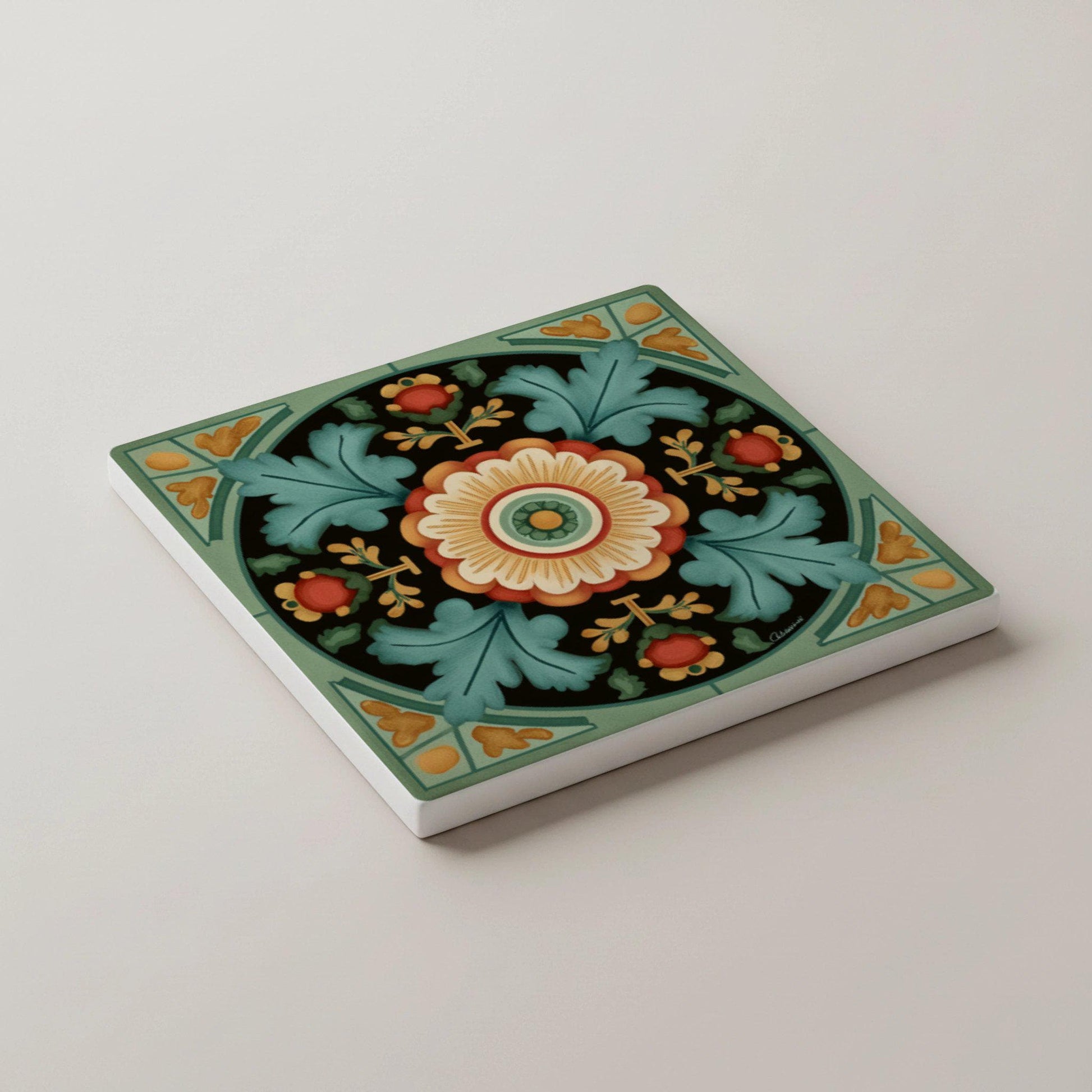 Keramik-Untersetzer Oslo Noruega / Rosemaling Tile Coaster Set / Decoración del hogar de a — Kunst für den Tisch