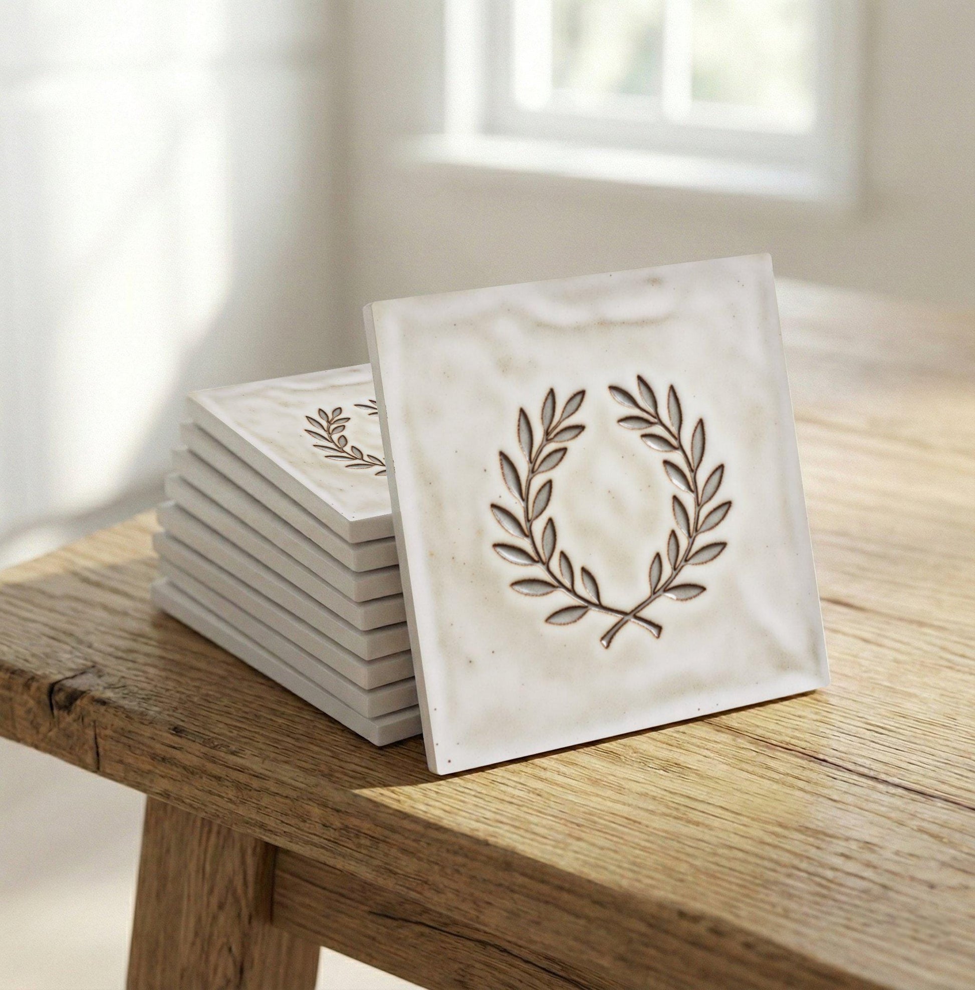 Fliese Lorbeerkranz Minimalistisch · Mediterranes Küsten-Dekor