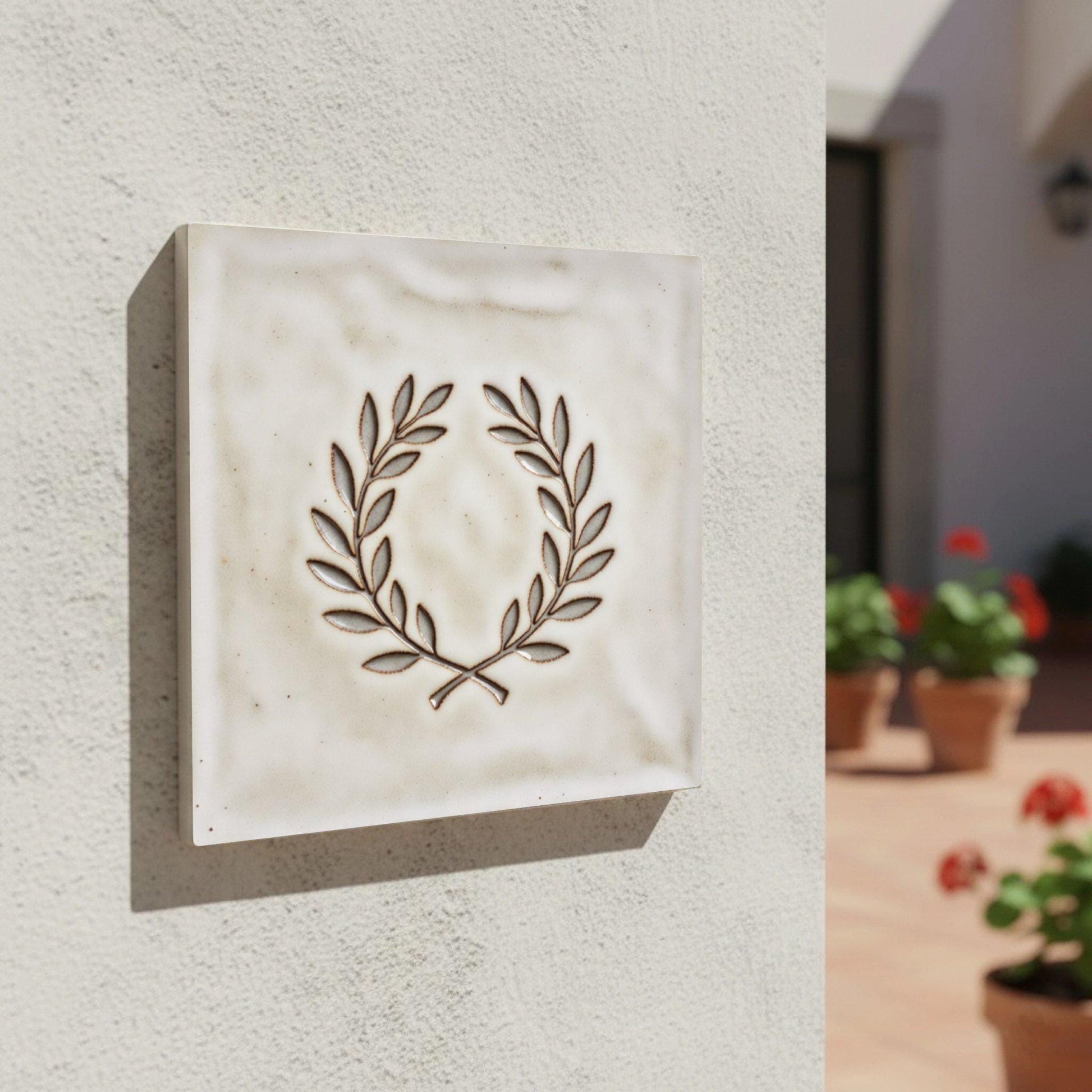Fliese Lorbeerkranz Minimalistisch · Mediterranes Küsten-Dekor