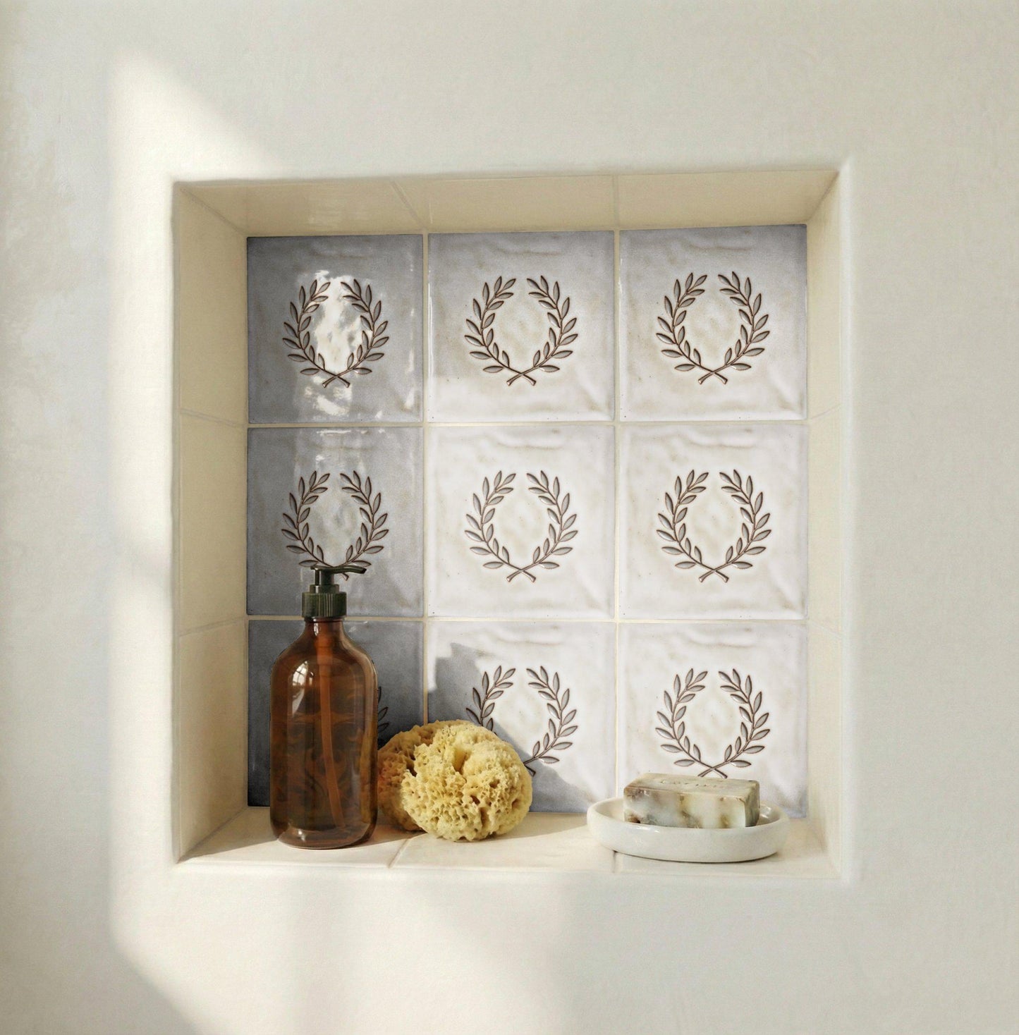 Fliese Lorbeerkranz Minimalistisch · Mediterranes Küsten-Dekor