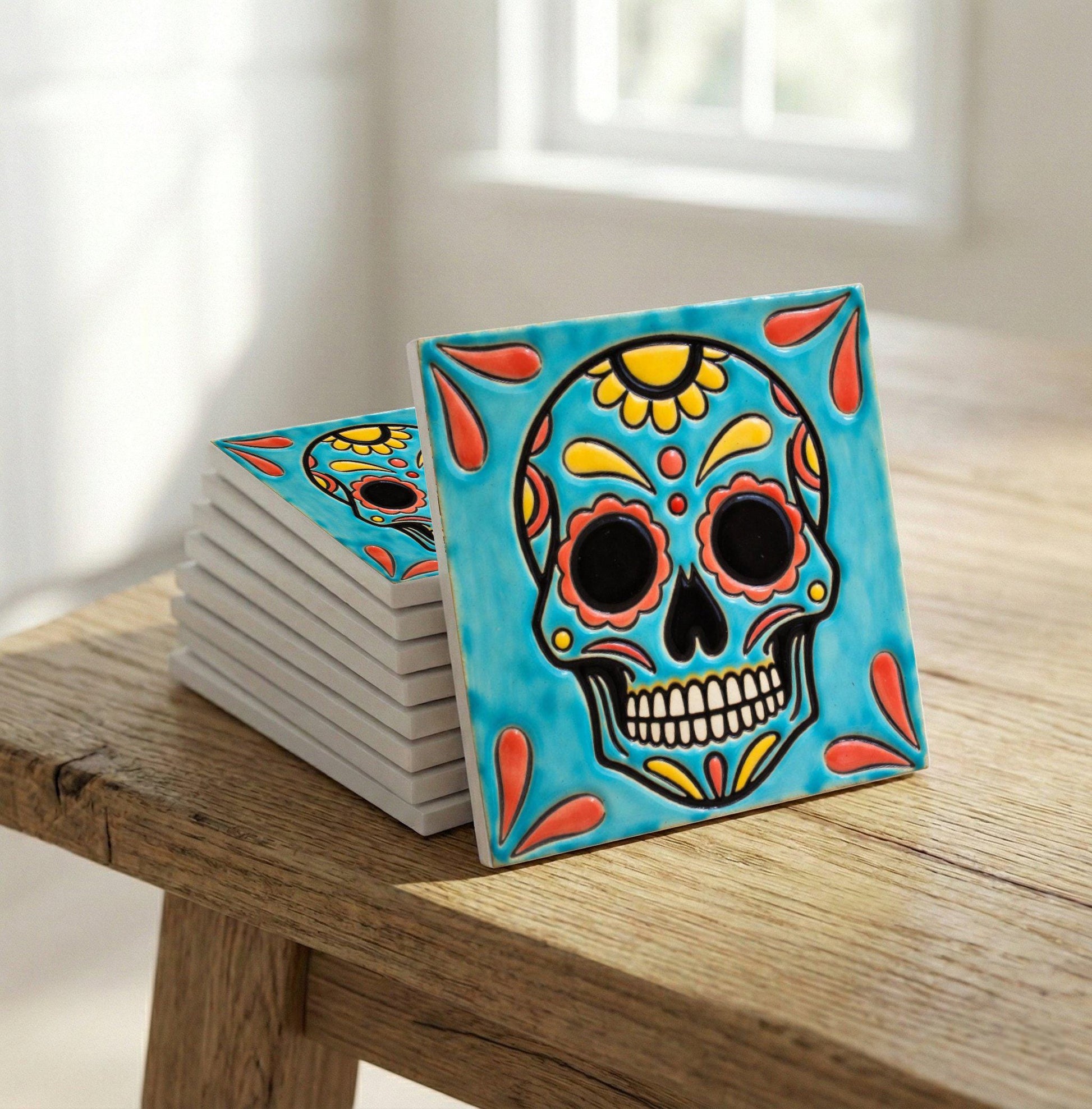 Mexican Sugar Skull · Ceramic Wall Tile — Vibrant Mexican Folk Tile
