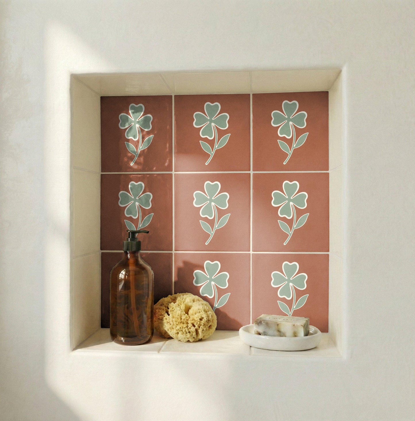 Azulejo Fiore di Trifoglio Minimalista — Decoro Natura