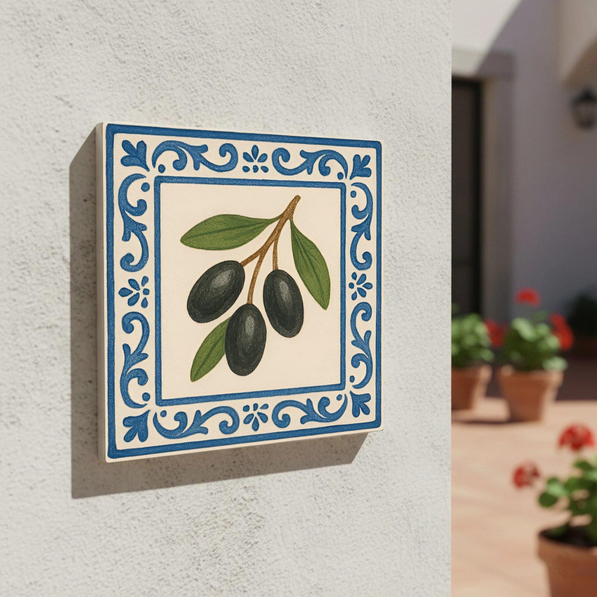 Olive Branch Mediterranean · Ceramic Wall Tile — Nature Motif Décor