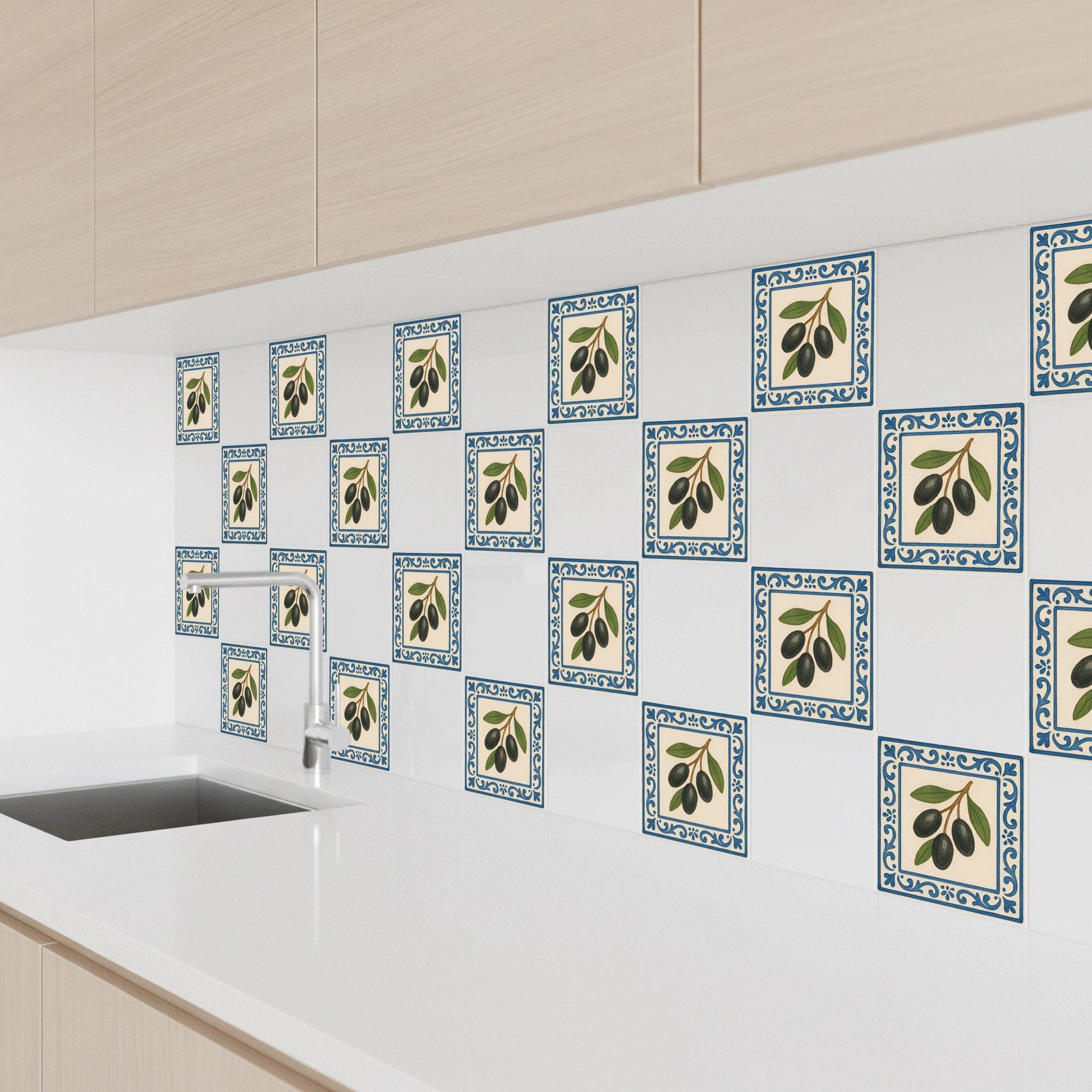 Olive Branch Mediterranean · Ceramic Wall Tile — Nature Motif Décor