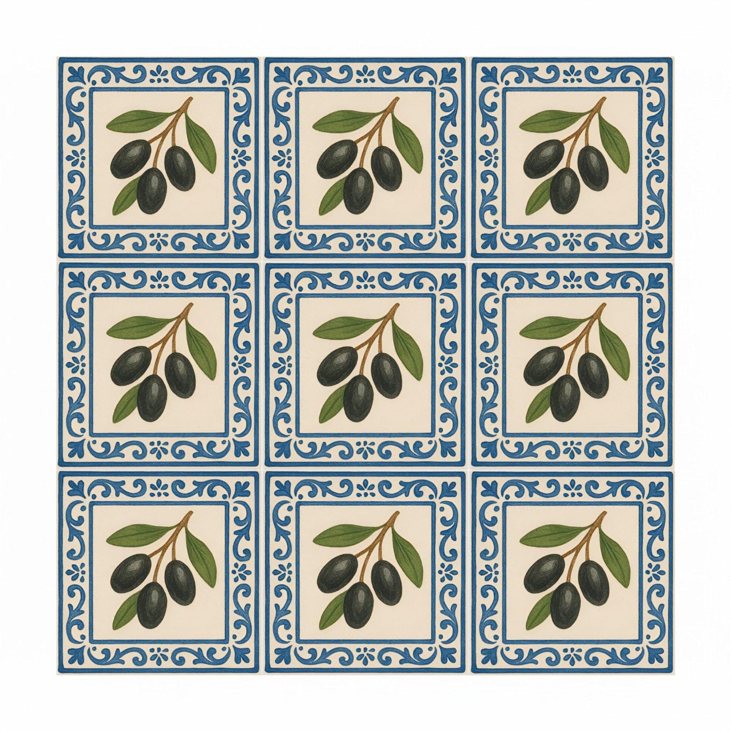 Olive Branch Mediterranean · Ceramic Wall Tile — Nature Motif Décor