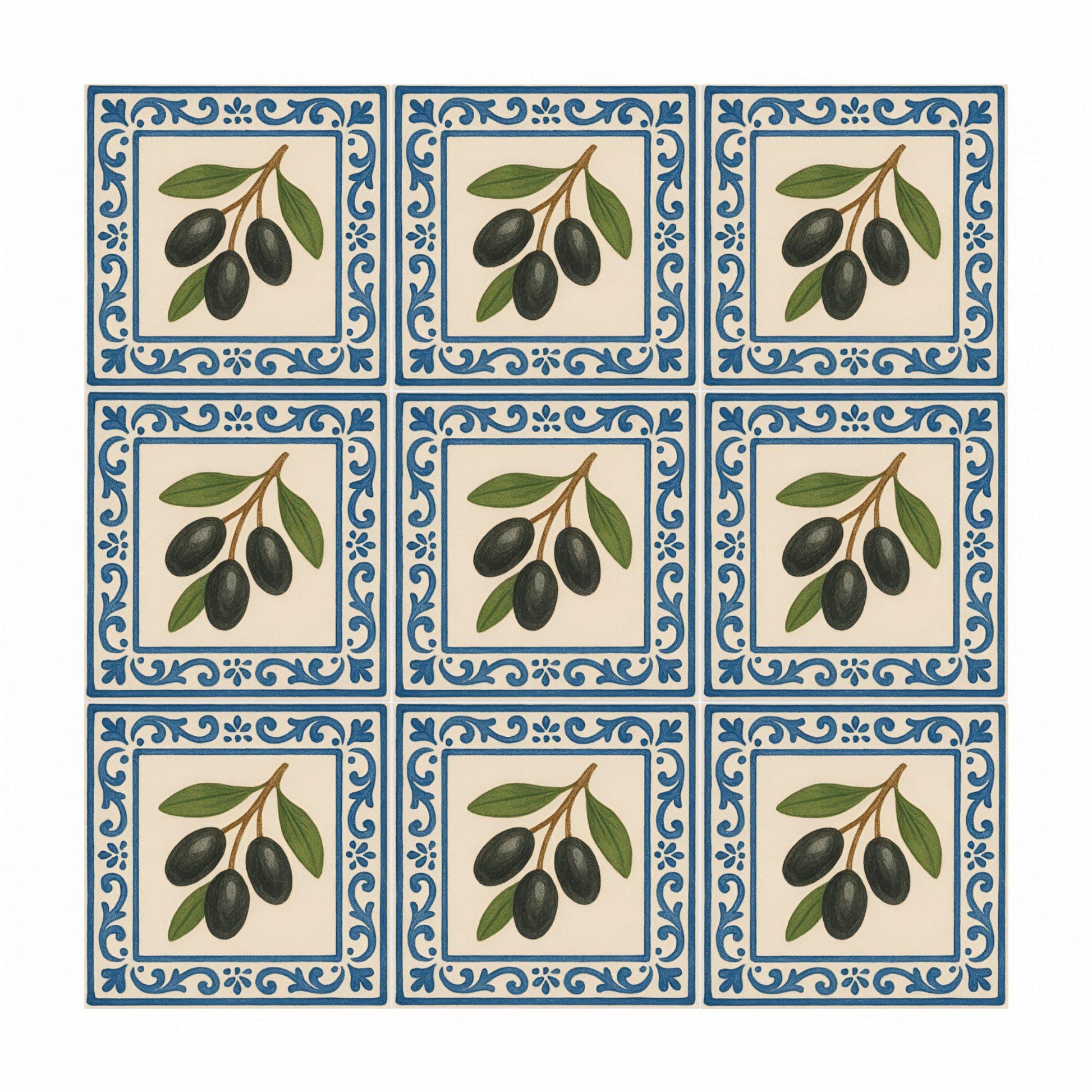 Olive Branch Mediterranean · Ceramic Wall Tile — Nature Motif Décor