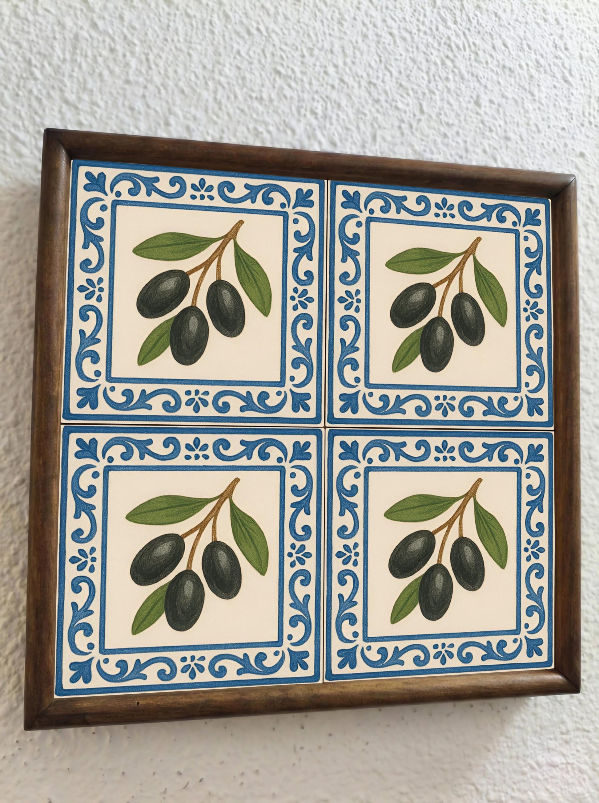 Olive Branch Mediterranean · Ceramic Wall Tile — Nature Motif Décor