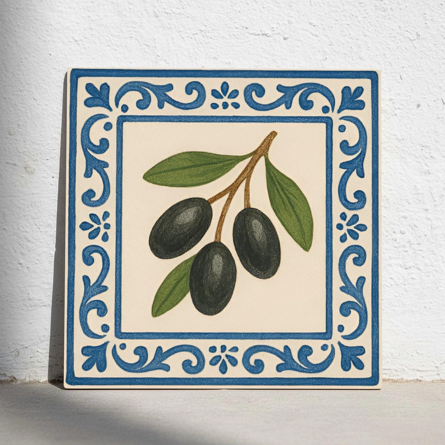 Olive Branch Mediterranean · Ceramic Wall Tile — Nature Motif Décor
