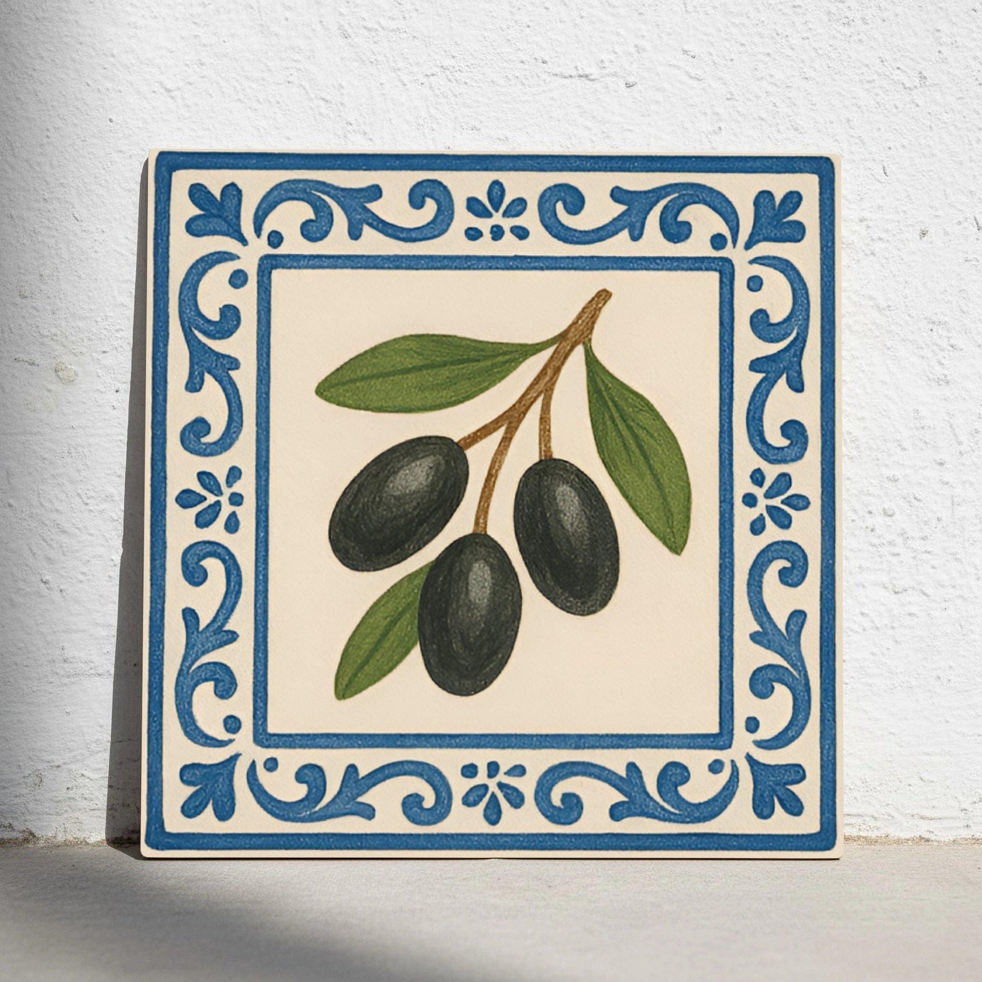 Olive Branch Mediterranean · Ceramic Wall Tile — Nature Motif Décor