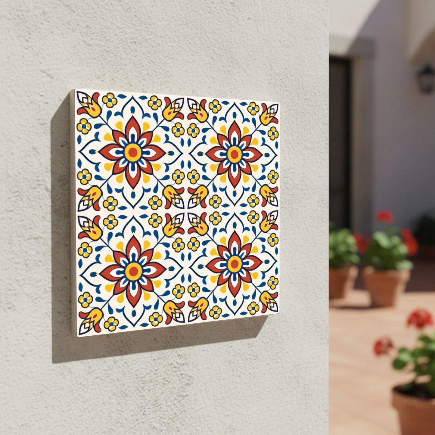Transylvanian Folk Floral · Ceramic Wall Tile — Modern Geometric Design