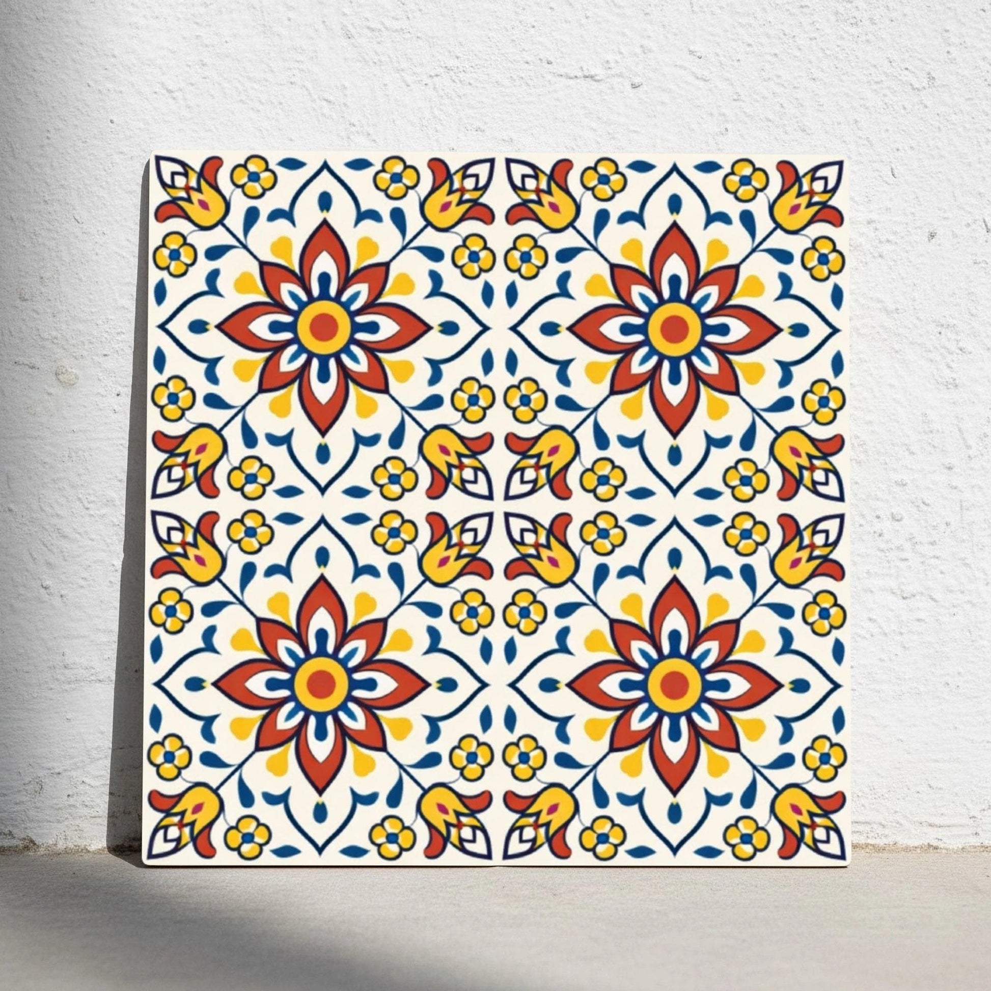 Transylvanian Folk Floral · Ceramic Wall Tile — Modern Geometric Design