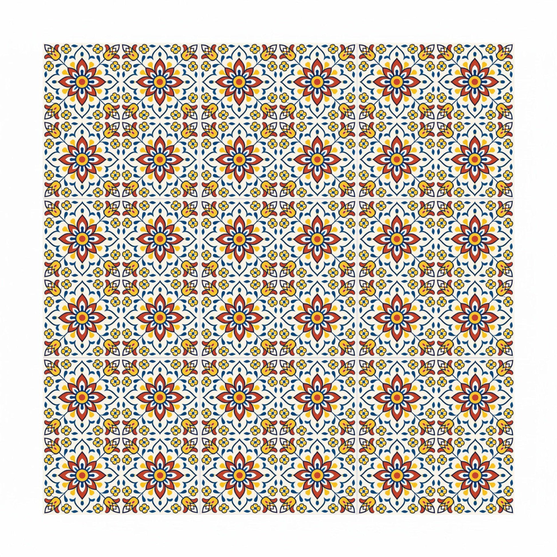 Transylvanian Folk Floral · Ceramic Wall Tile — Modern Geometric Design