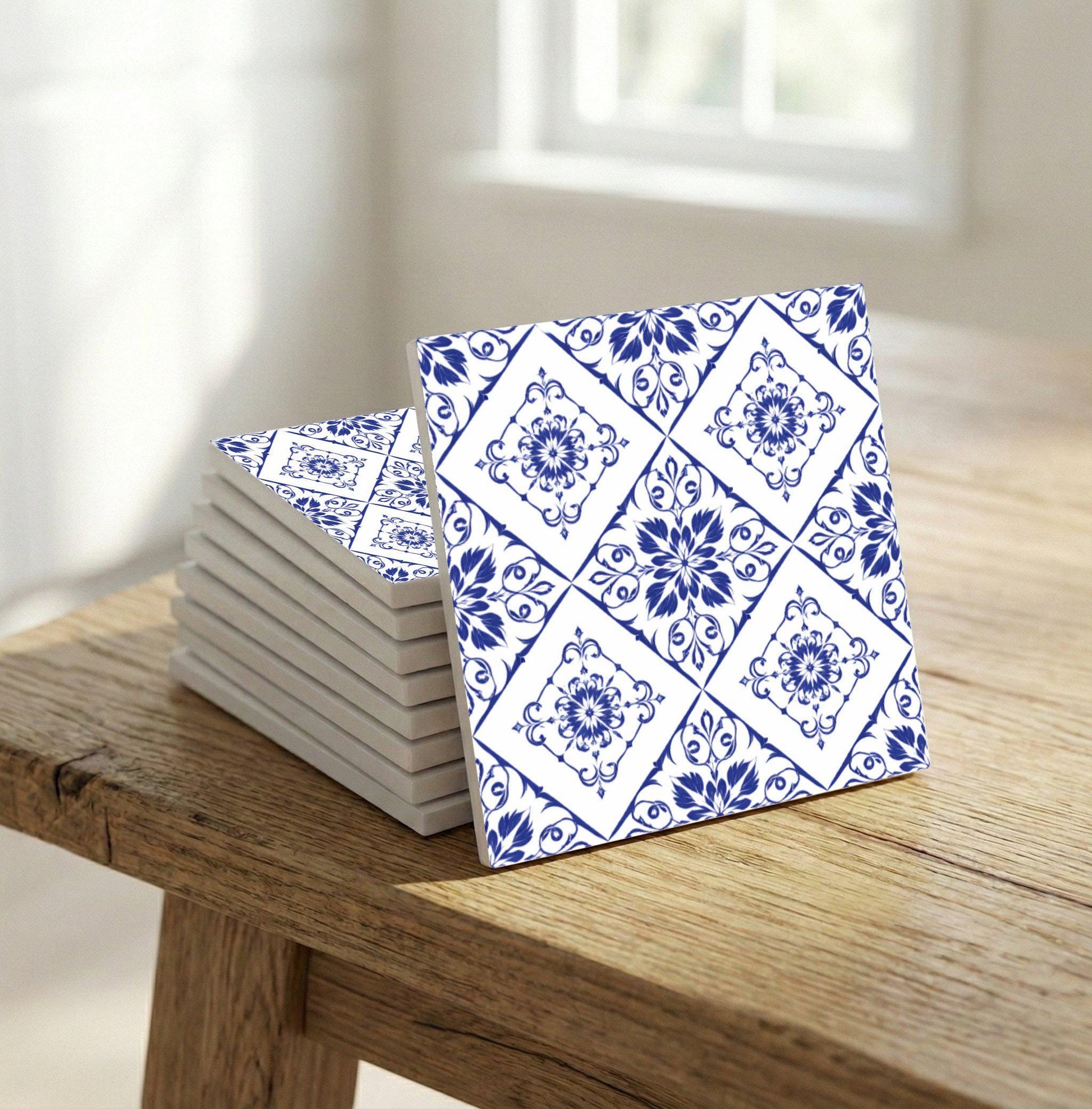 Azulejo-Fliese Floral in Delfter Blau — Delfter-Blau-Stil