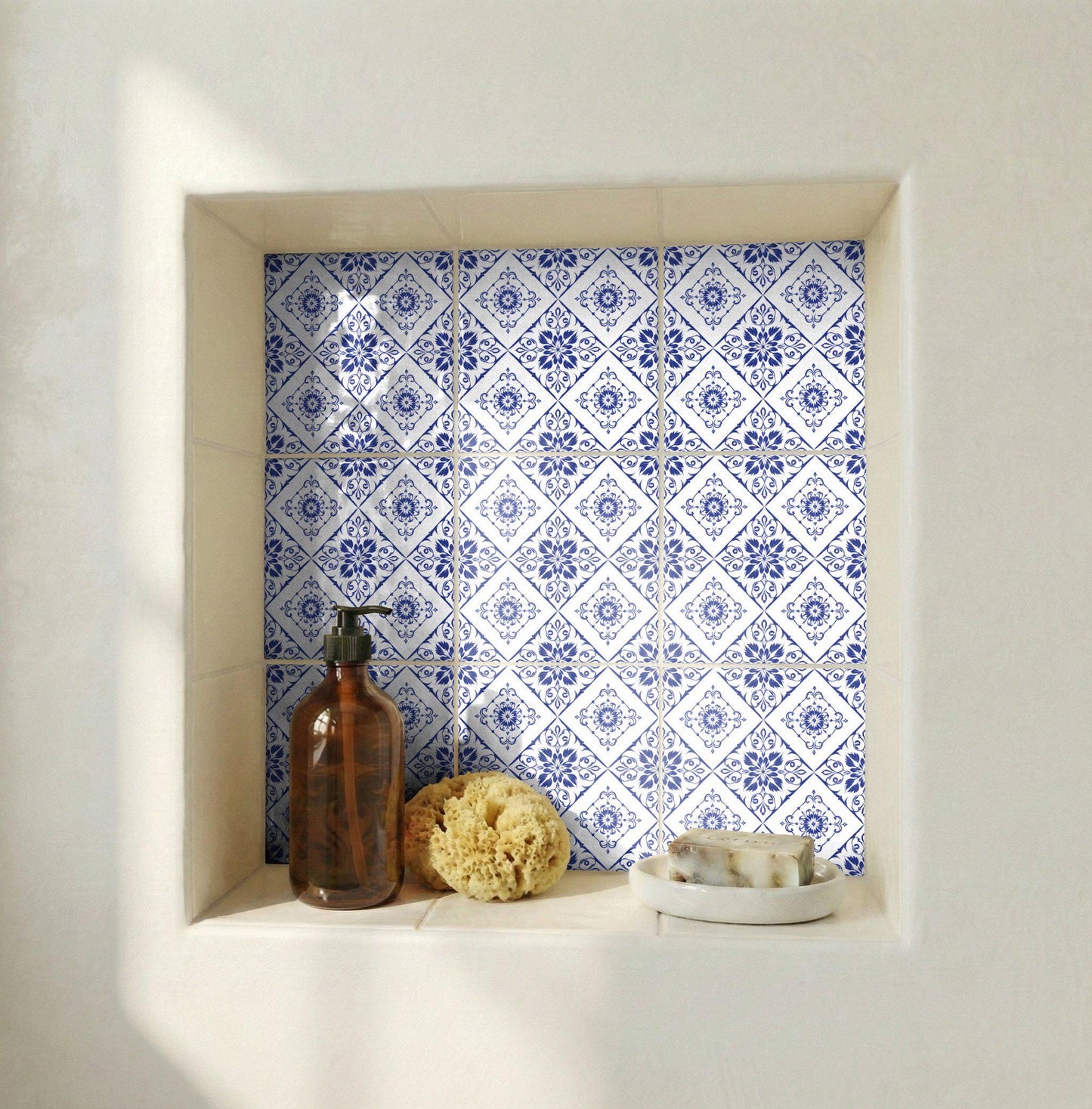 Azulejo-Fliese Floral in Delfter Blau — Delfter-Blau-Stil