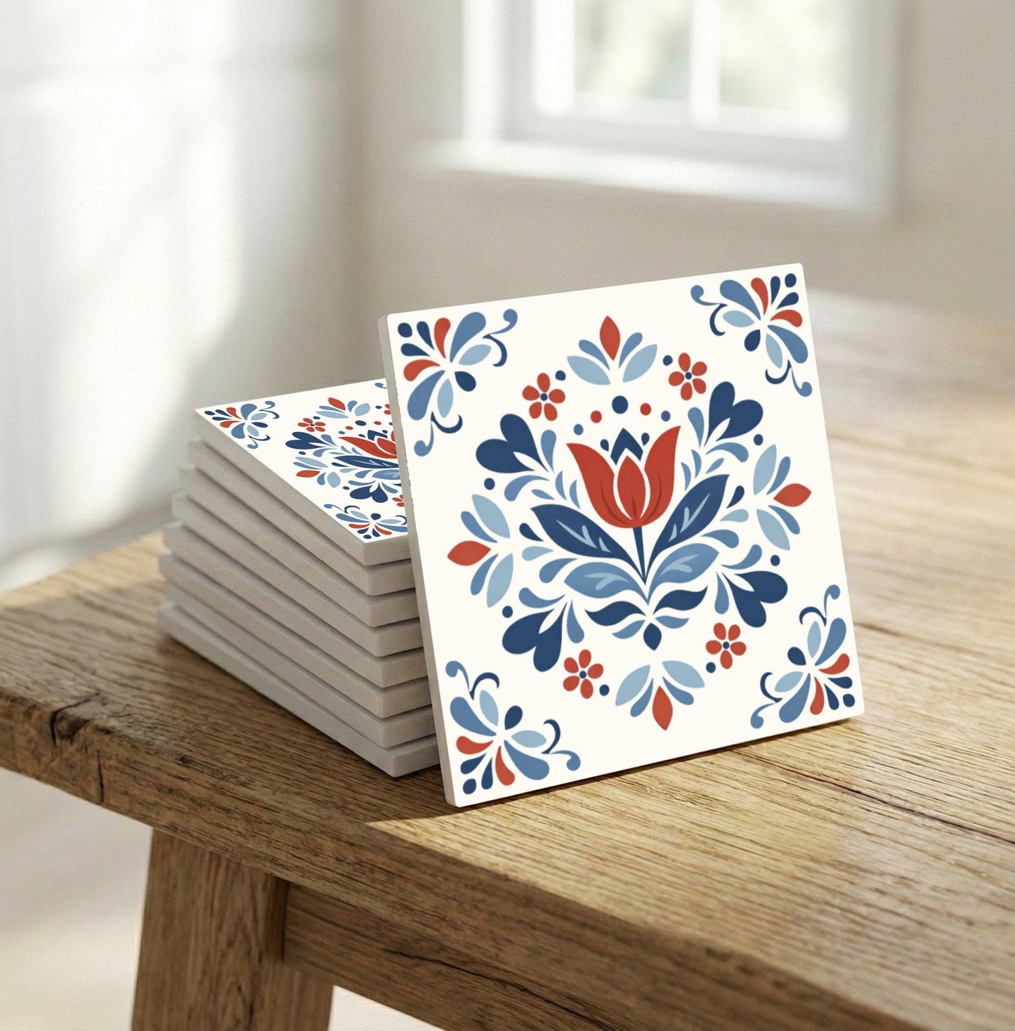 Ceramic Tile Utrecht Tulip — Holland Blue Pottery Style