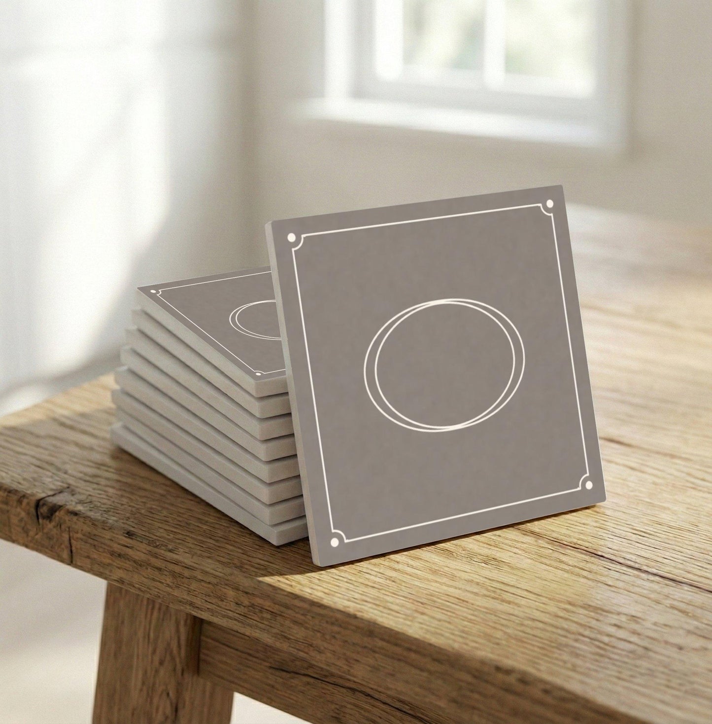 Taupe Architectural Frame · Ceramic Wall Tile — Classic Decorative Pattern
