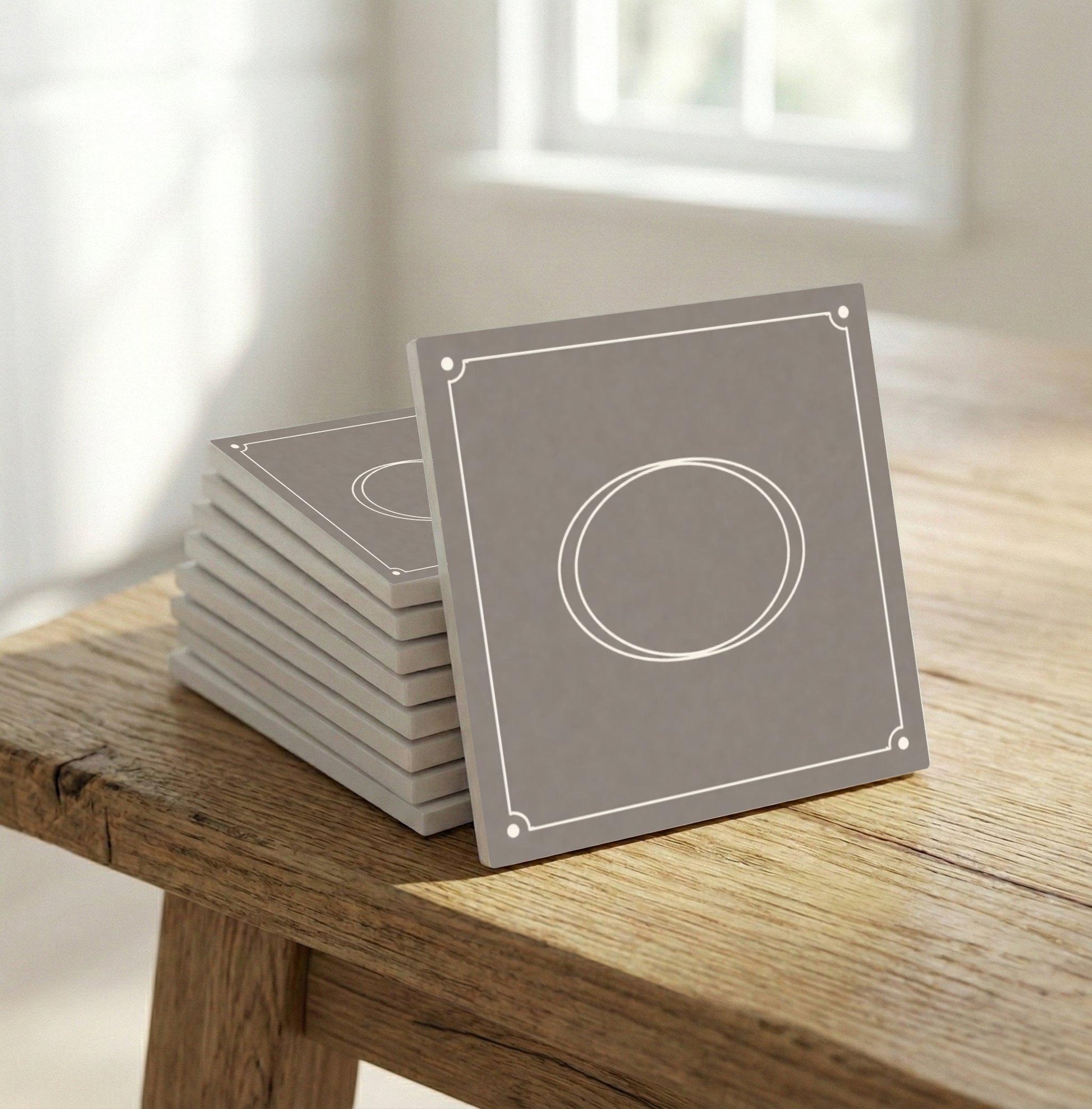 Taupe Architectural Frame · Ceramic Wall Tile — Classic Decorative Pattern