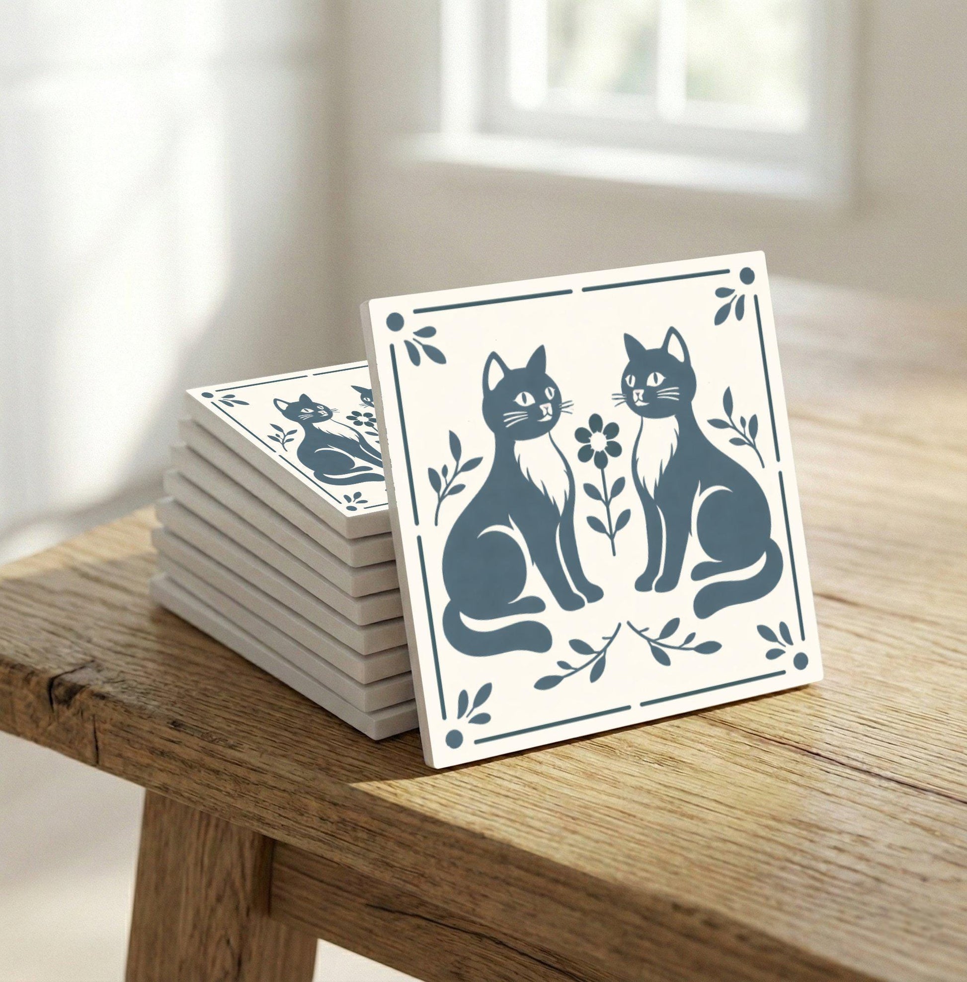 Cute Folk Cat — Classic Decorative Pattern Ceramic Tile