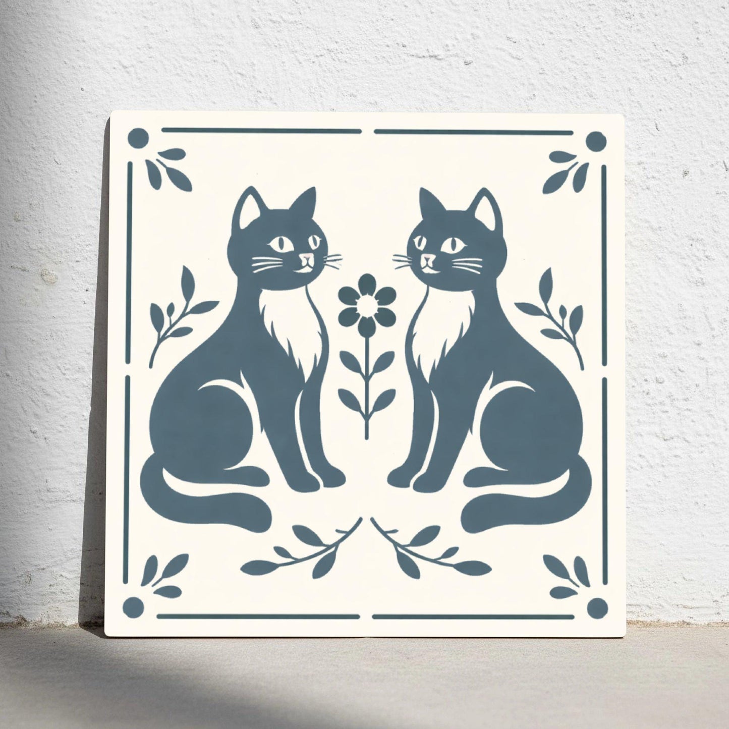 Cute Folk Cat — Classic Decorative Pattern Ceramic Tile