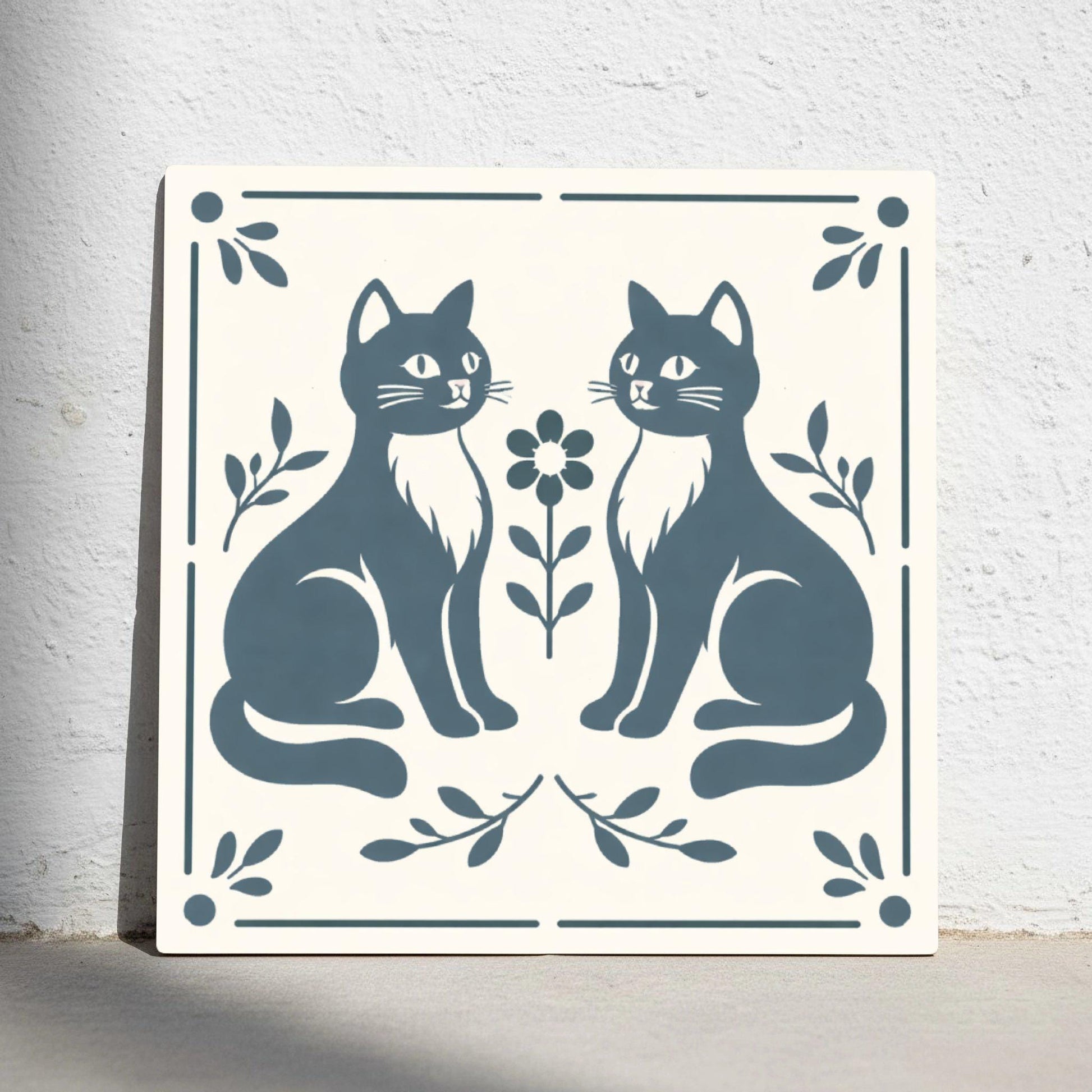 Cute Folk Cat — Classic Decorative Pattern Ceramic Tile
