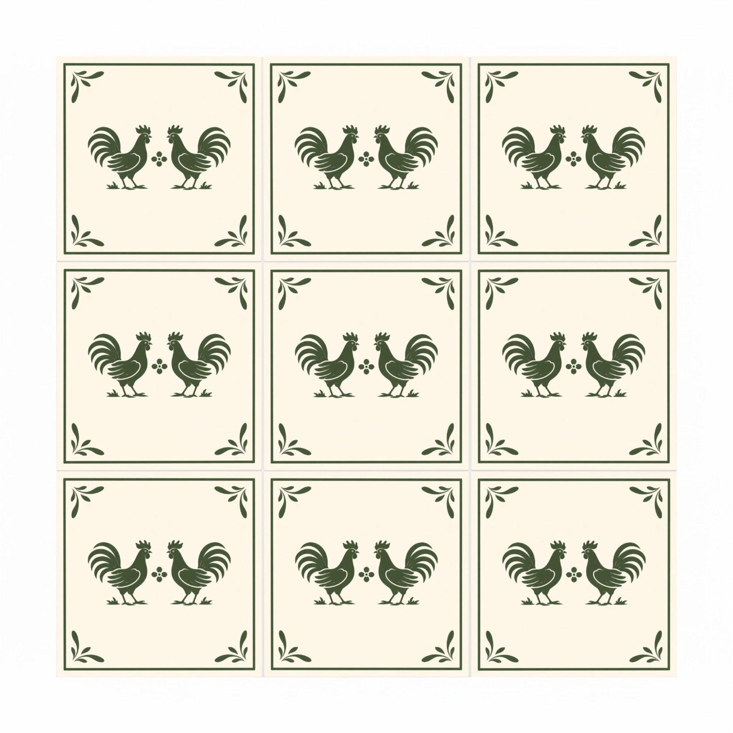 Ceramic Tile Rooster Folk — Classic Decorative Pattern