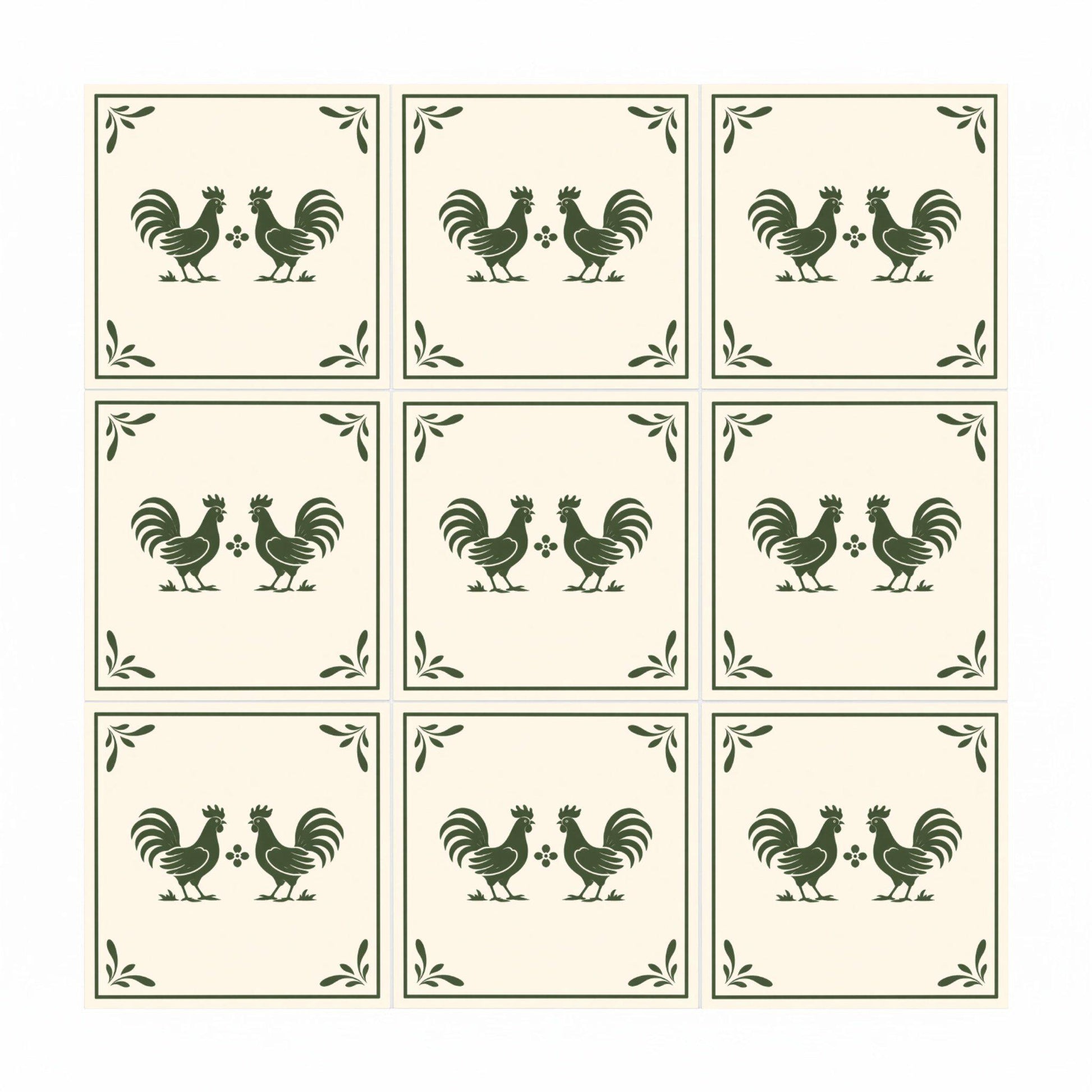 Ceramic Tile Rooster Folk — Classic Decorative Pattern