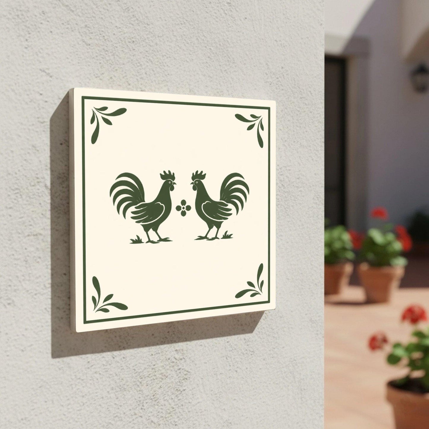 Ceramic Tile Rooster Folk — Classic Decorative Pattern